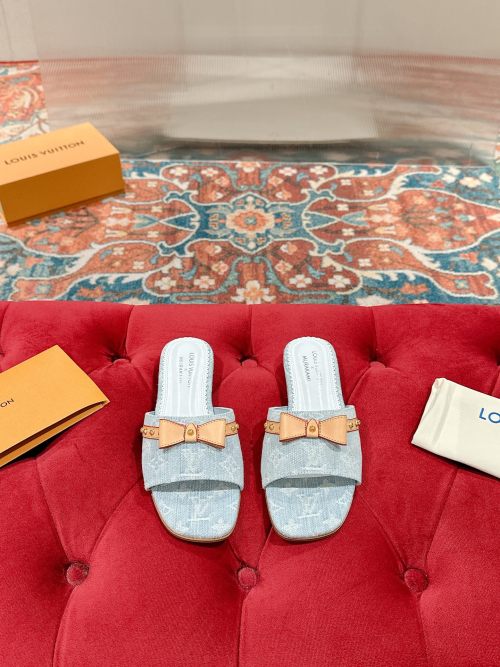 Louis Vuitton Denim Monogram Kitten Heel Mules Sandals, Size 35-39 1 Louis Vuitton Denim Monogram Kitten Heel Mules Sandals, Size 35-39