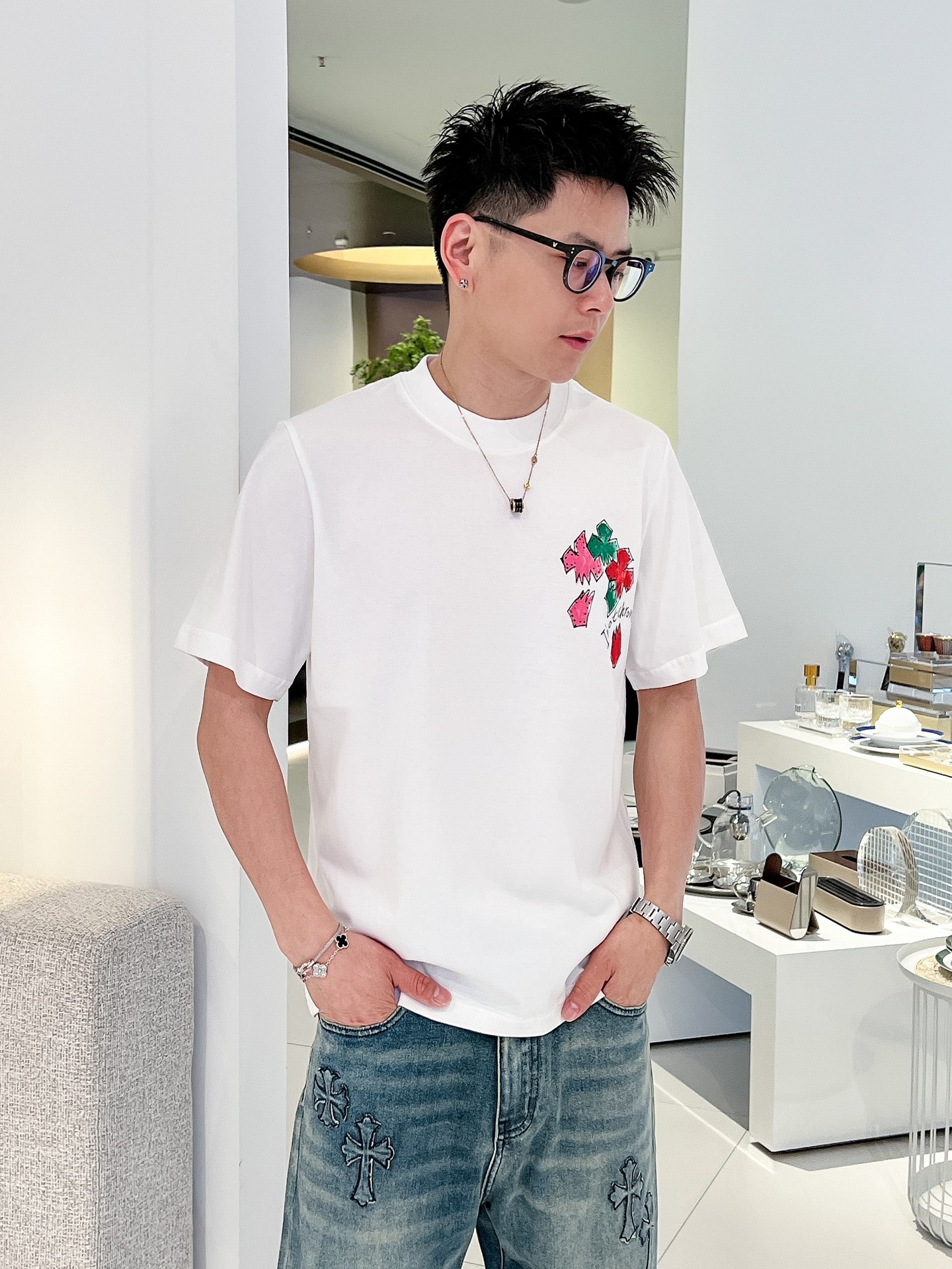 Sell Online Luxury Designer
 Chrome Hearts Clothing T-Shirt Black White Spring/Summer Collection Fashion Short Sleeve