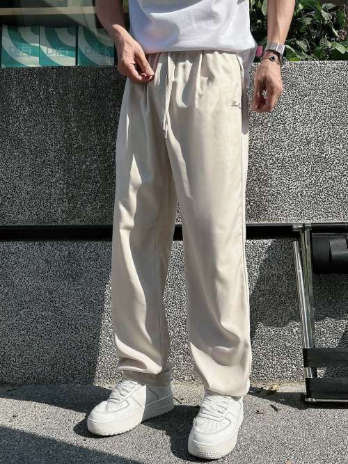 Men's Tencel Long Pants With Embroidered Logo, Casual Style, Elastic Waist 1 Men's Tencel Long Pants With Embroidered Logo, Casual Style, Elastic Waist
