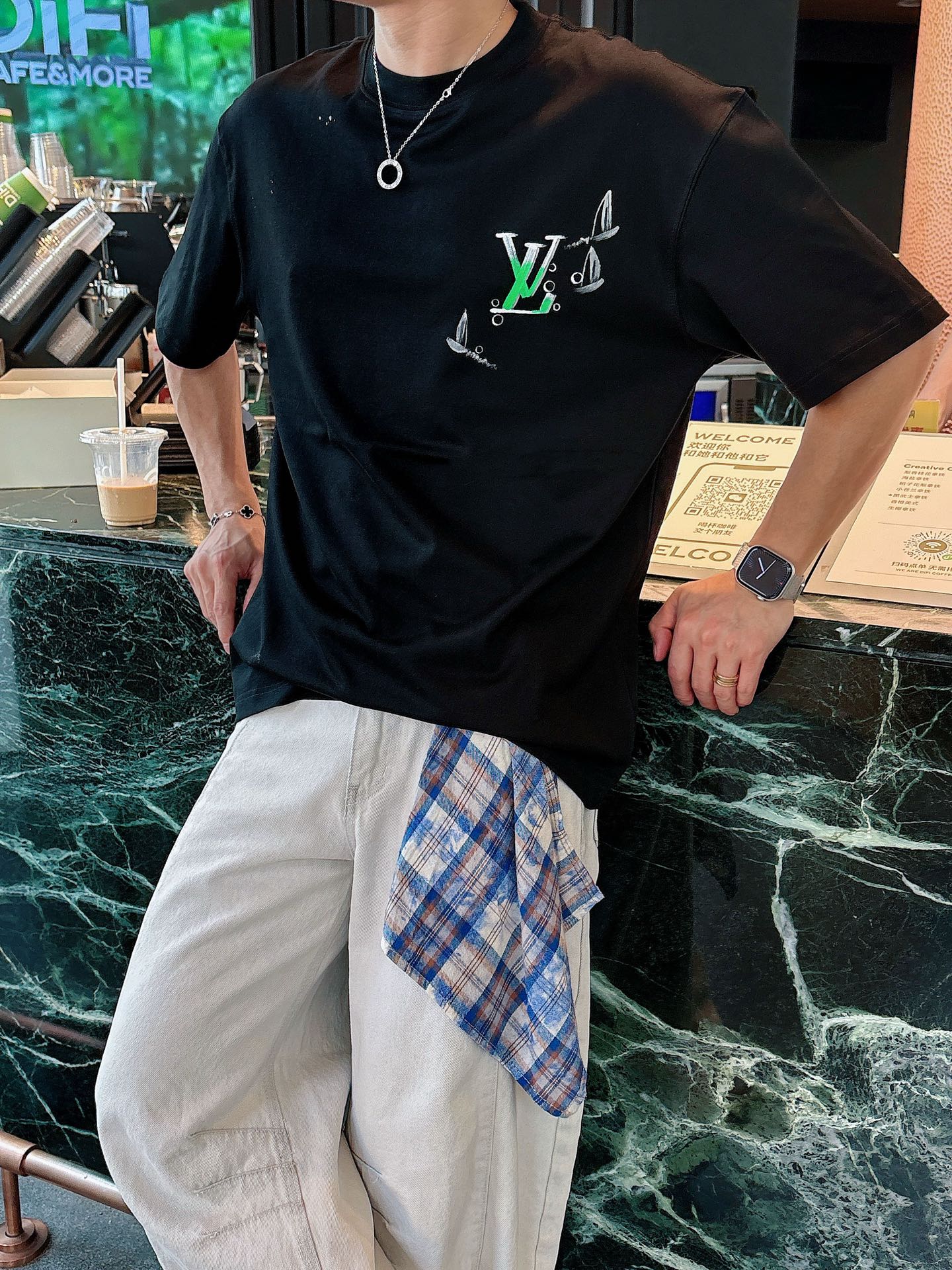 。lv 手绘上新25 SS 新疆长绒棉 上身舒适亲肤 纯棉质感 经典百搭 黑白 码数M-3Xl