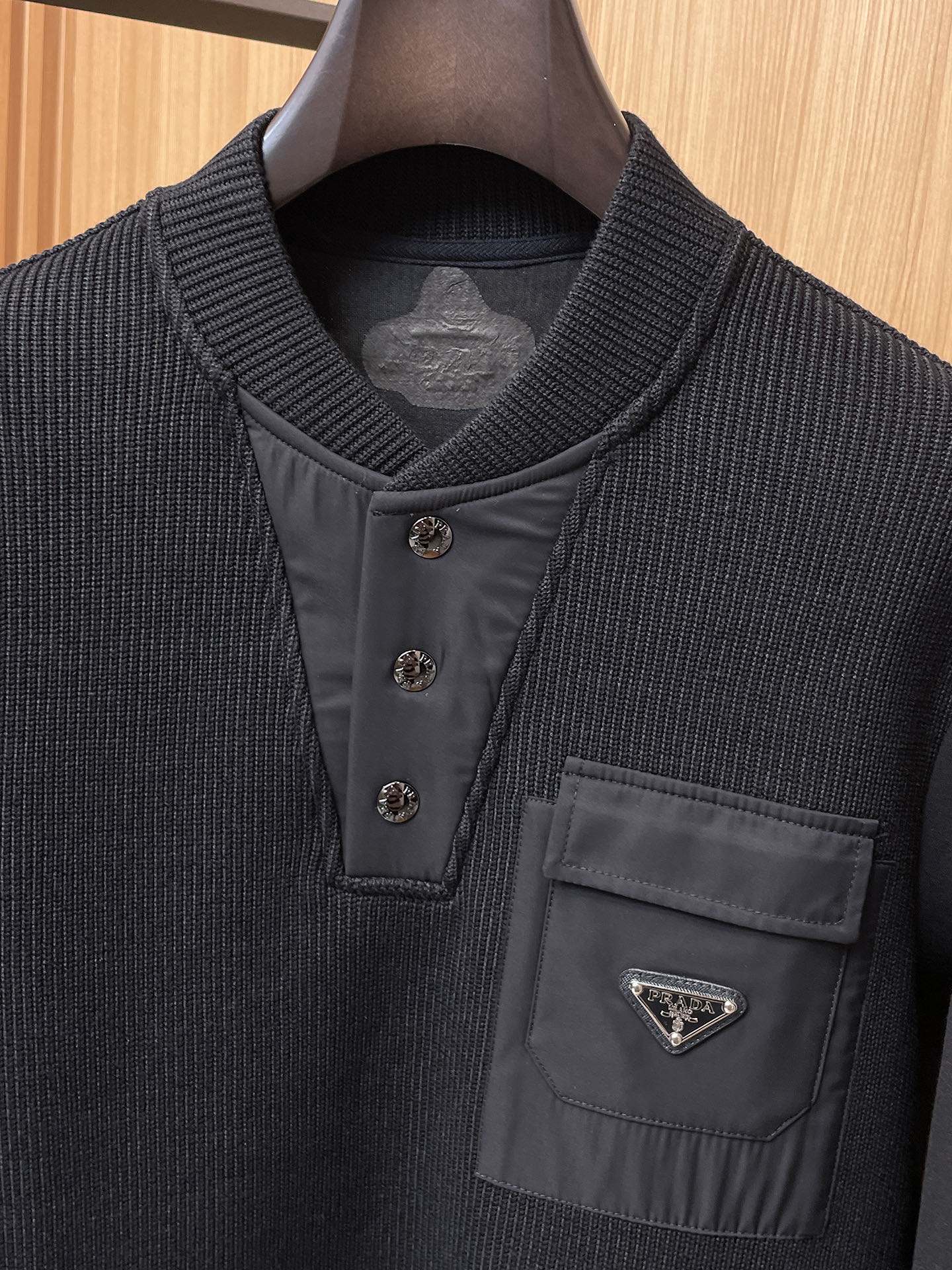 Prada Men's Wool Blend Pullover Knit Sweatshirt with Geometric Pocket 3 i1758040983159 72 0 1