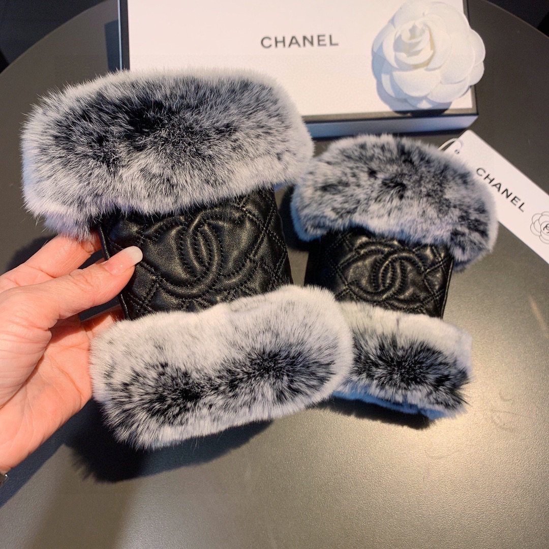 Chanel香奈儿2023秋冬懒兔毛棱格羊皮手套值得对比同款不同品质秒杀市场差产品进口一级羊皮懒兔毛内里