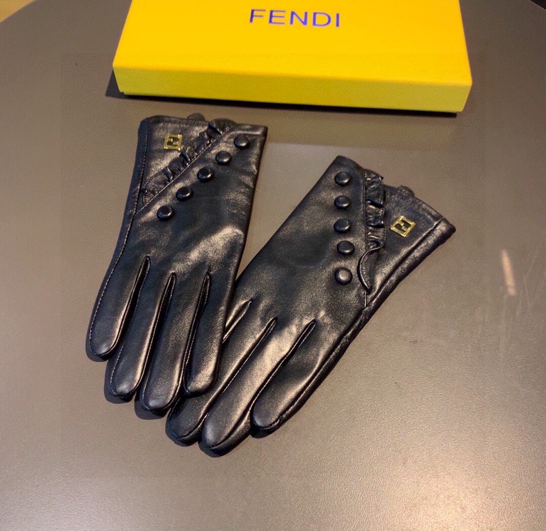 芬迪FENDI2023秋冬斜纹双FF原版五金一级单皮手套手机触屏值得对比同款不同品质秒杀市场差产品进口一