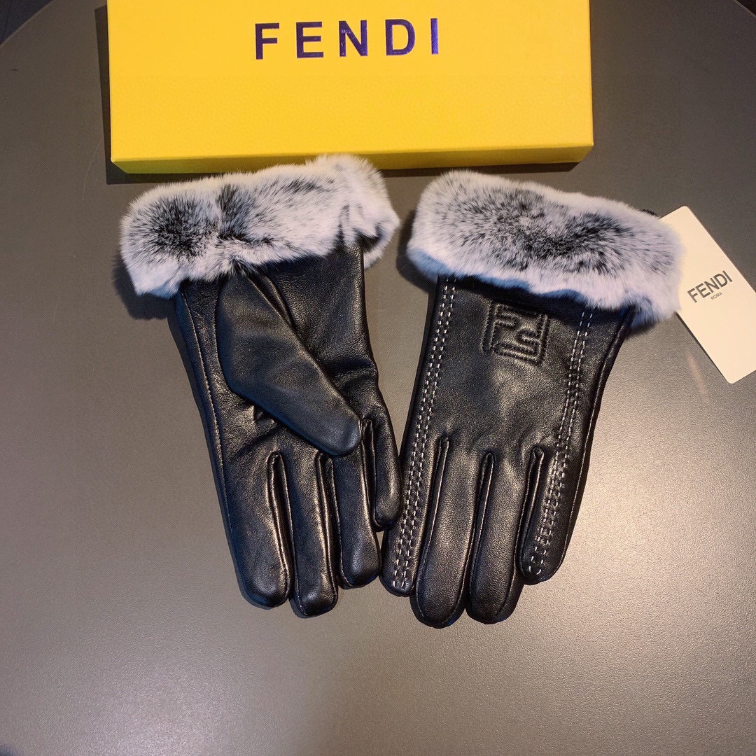 ️芬迪FENDI2023秋冬懒兔毛羊皮刺绣手套手机触屏值得对比同款不同品质秒杀市场差产品进口一级羊皮懒兔