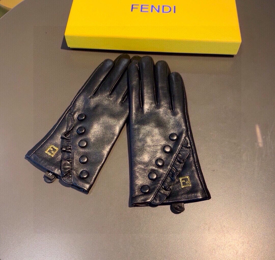 芬迪FENDI2024秋冬斜纹双FF原版五金一级单皮手套手机触屏值得对比同款不同品质秒杀市场差产品进口一