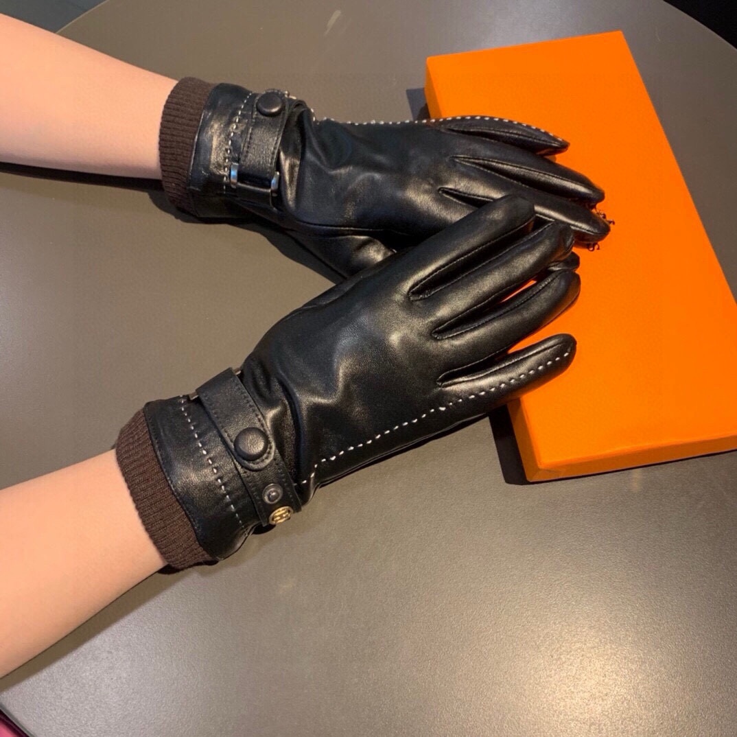 Hermes Guantes Mujeres Cachemira Piel de oveja