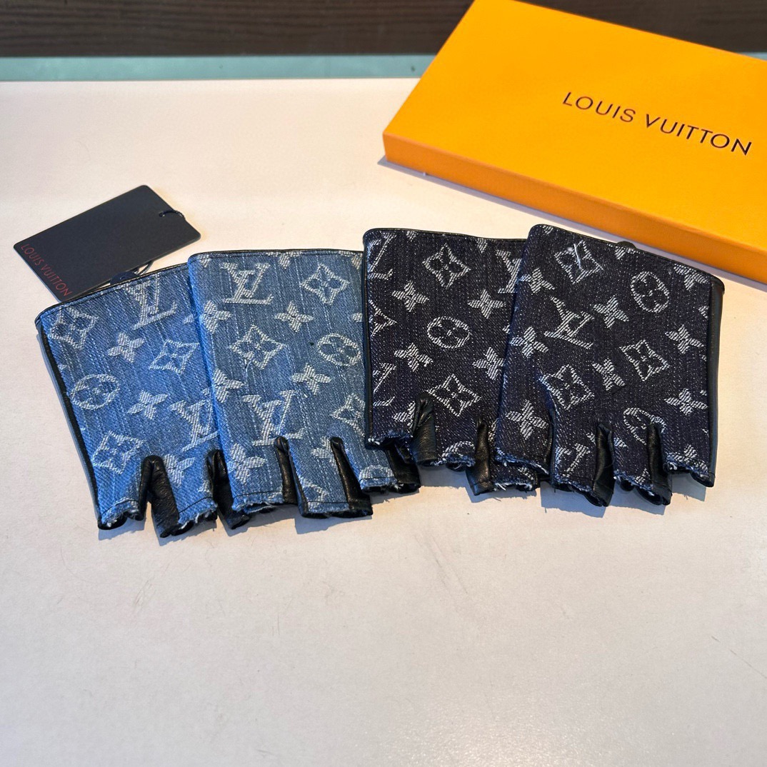 
2025🧤LV新品短款牛仔配皮手套，时尚机车🚗手套，秋冬新品布内里，时尚🌺上手超舒适柔软、百搭！集美女