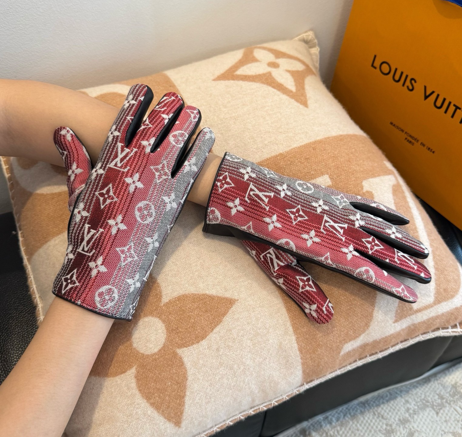 
2025🧤LV渐变新品布配皮手套，时尚机车🚗手套，秋冬新品布内里，时尚🌺上手超舒适柔软、百搭！集美女神