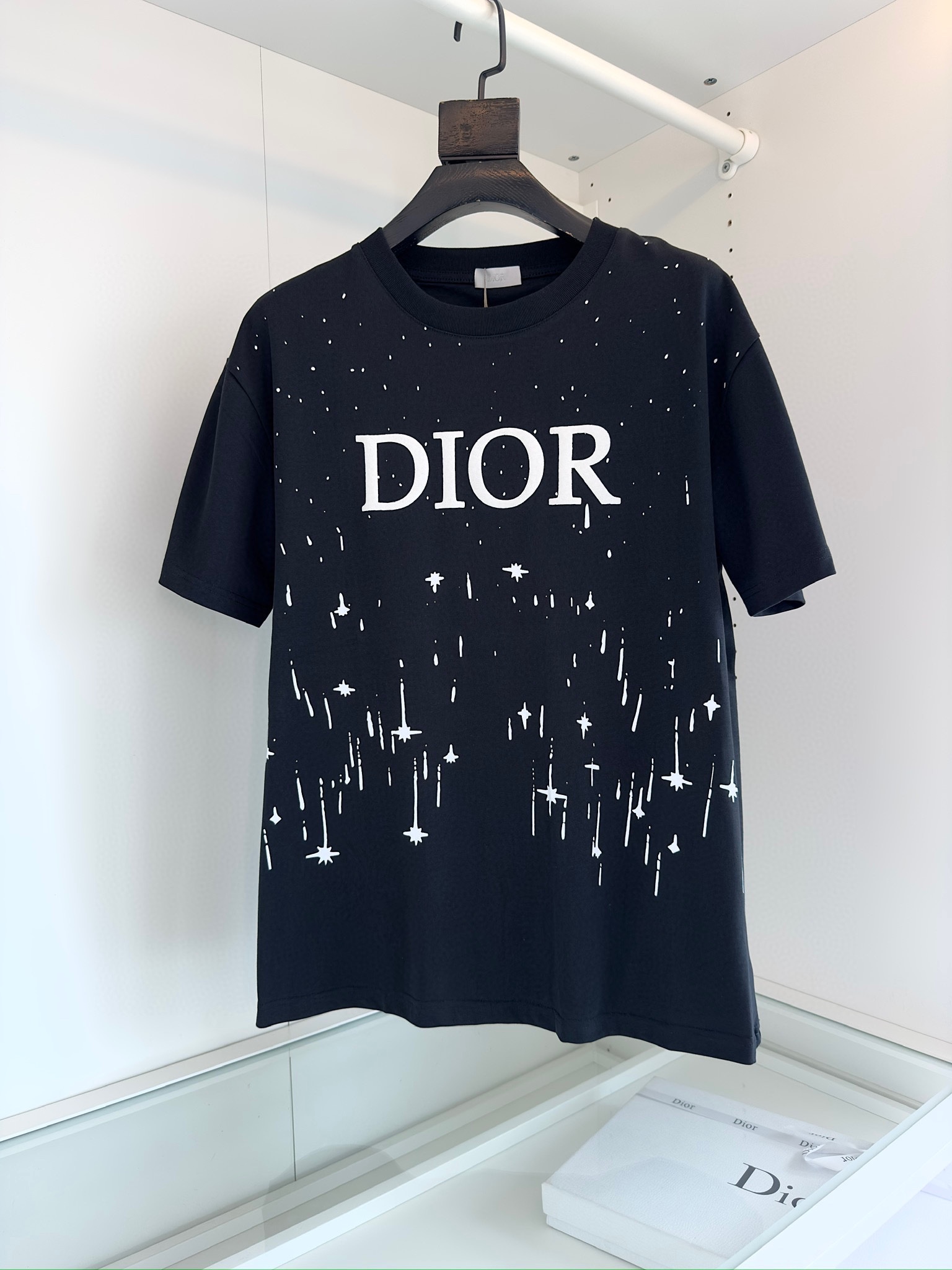 Dior Clothing T-Shirt Black White Printing Unisex Cotton Knitted Knitting Spring/Summer Collection Fashion Short Sleeve