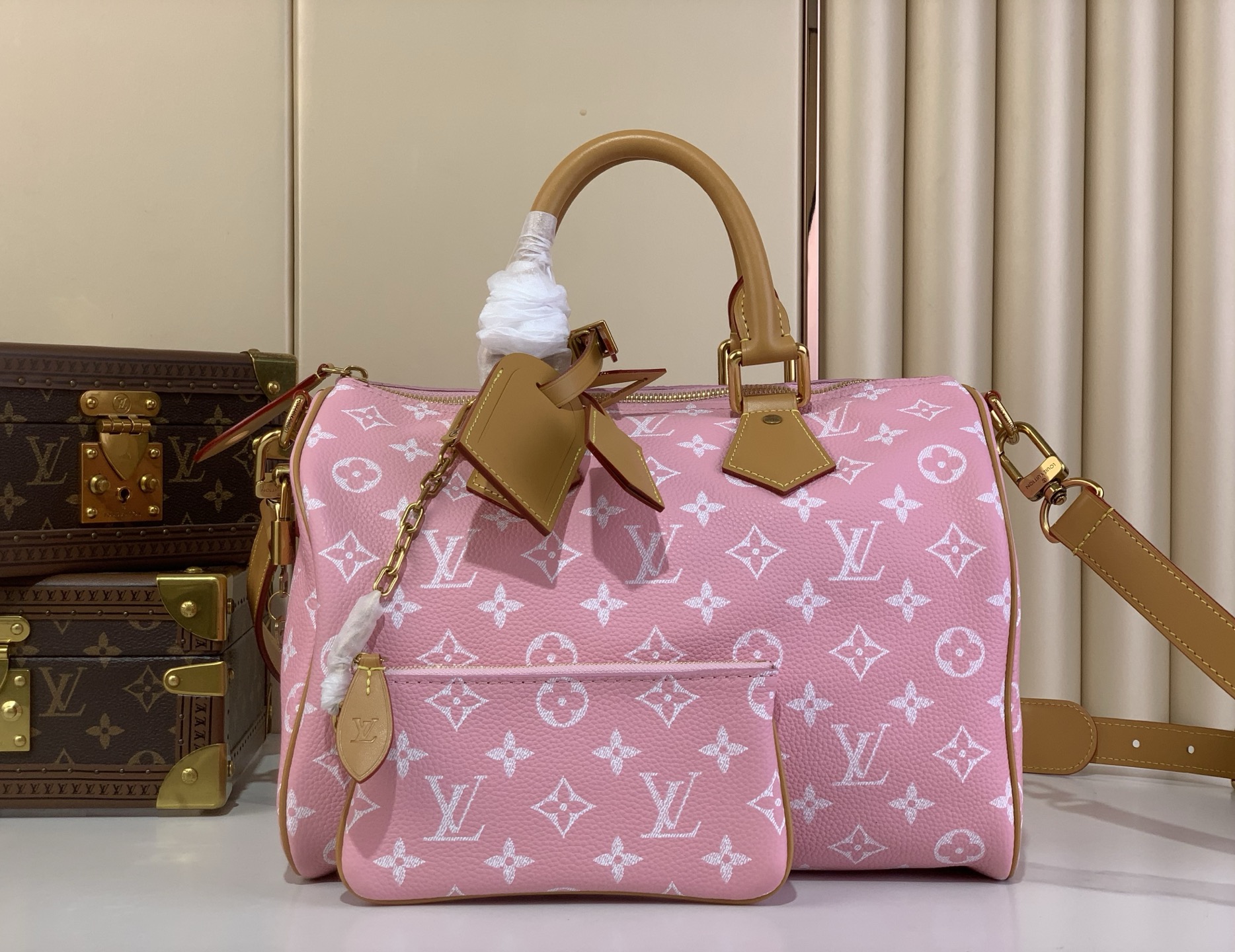 【SPEEDY BANDOULIÈRE30 手袋 】M14064粉色（全皮）本款 Speedy Band