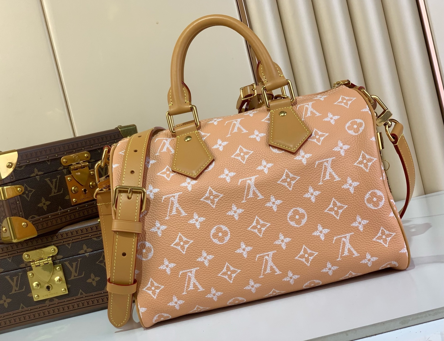 【SPEEDY BANDOULIÈRE30 手袋 】M14064柔和桃色(全皮)本款 Speedy Ba