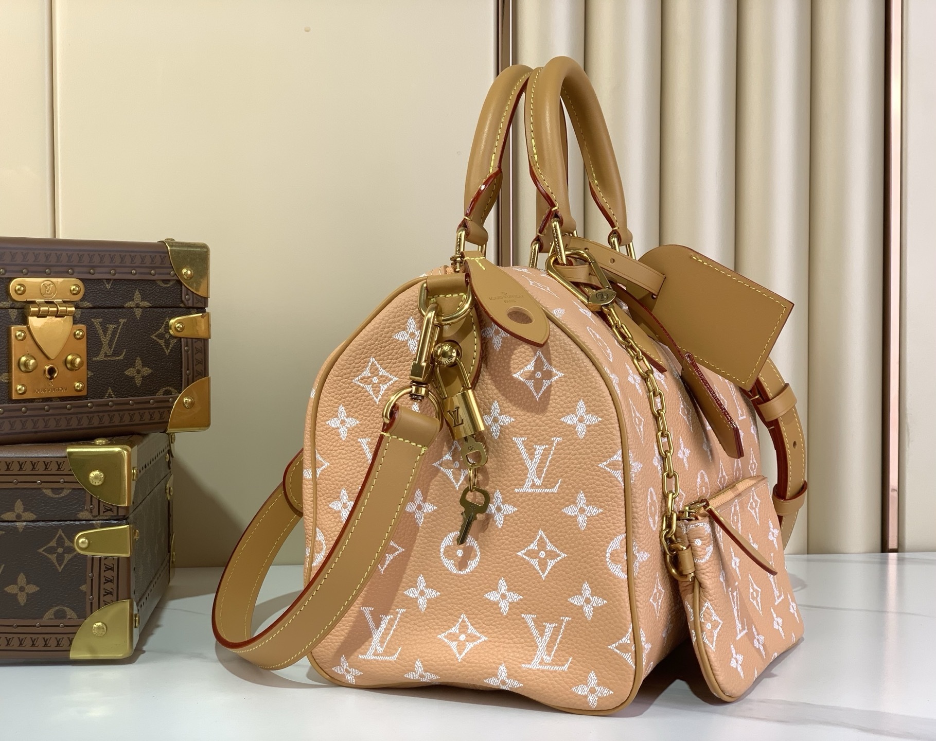 【SPEEDY BANDOULIÈRE30 手袋 】M14064柔和桃色(全皮)本款 Speedy Ba