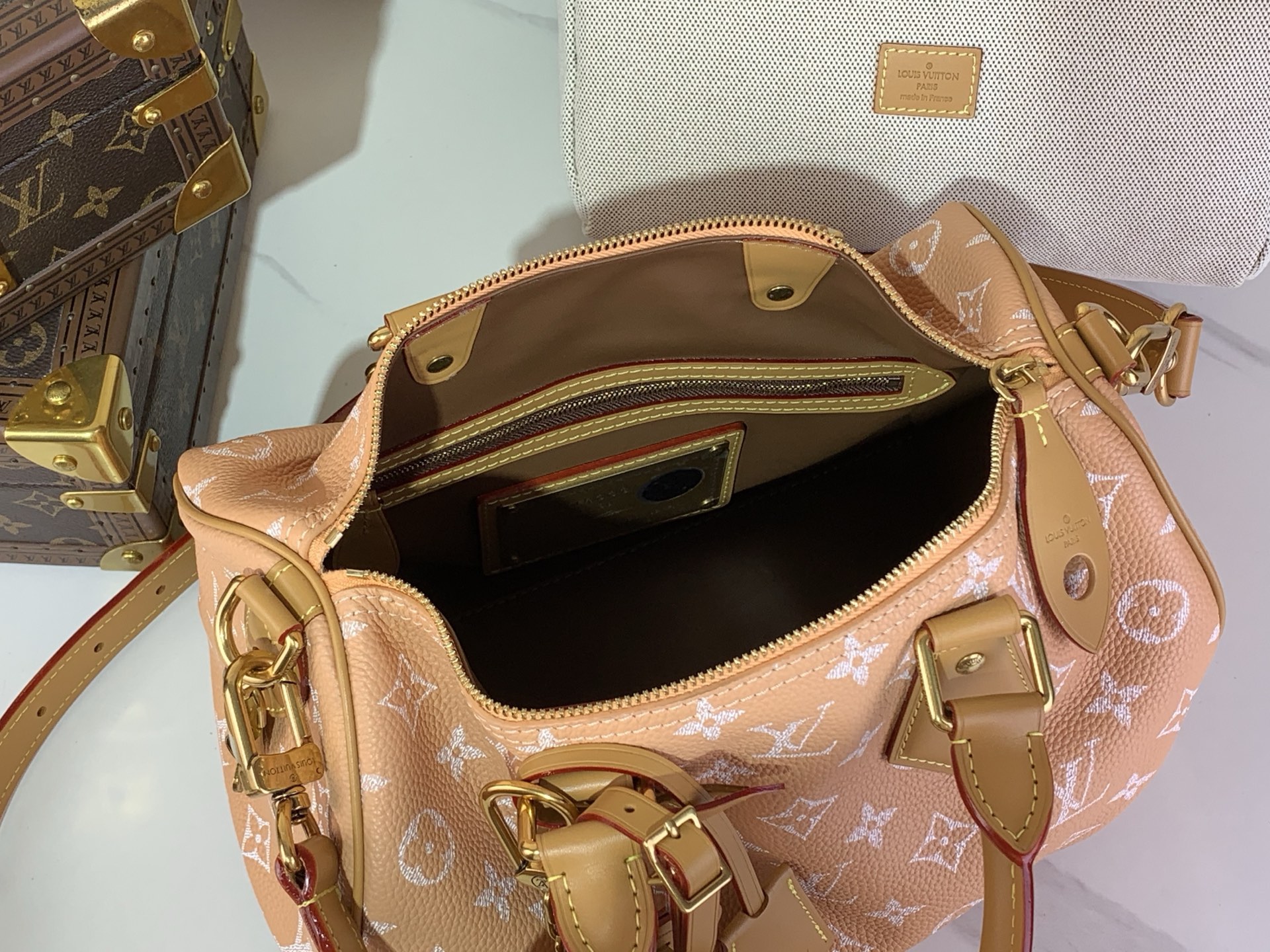 【SPEEDY BANDOULIÈRE30 手袋 】M14064柔和桃色(全皮)本款 Speedy Ba