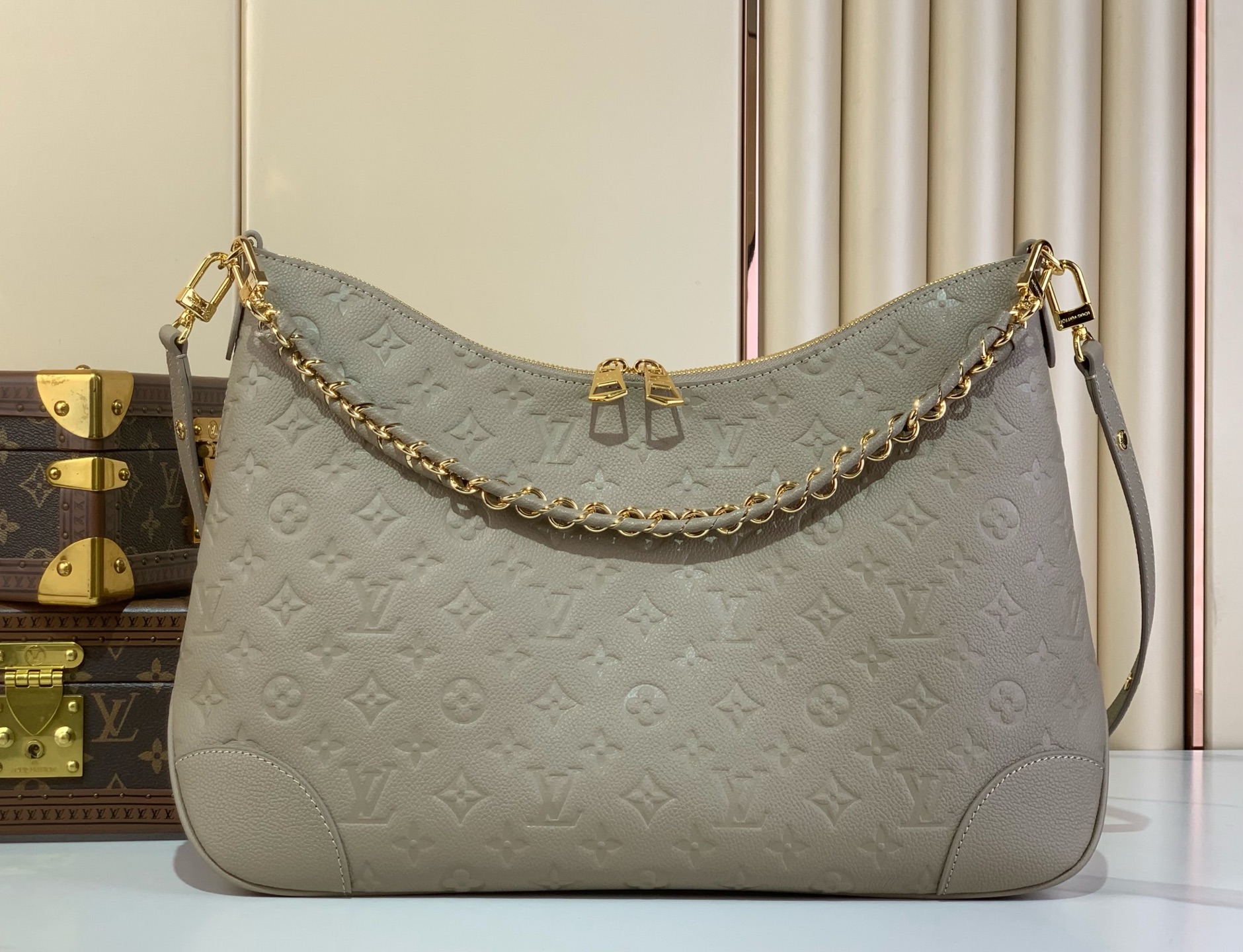 Sac Boulogne GM Large Hobo Bag Monogram Leather with Gold Chain Strap
