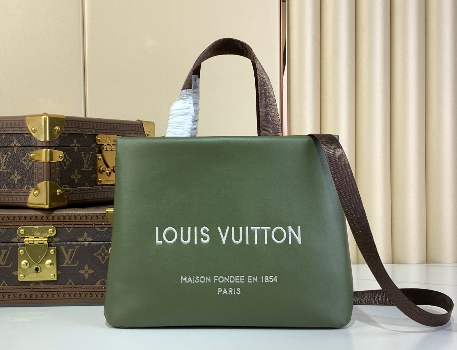 LOUIS VUITTON Mini Shopper Tote Bag - Green Leather, Stylish & Compact