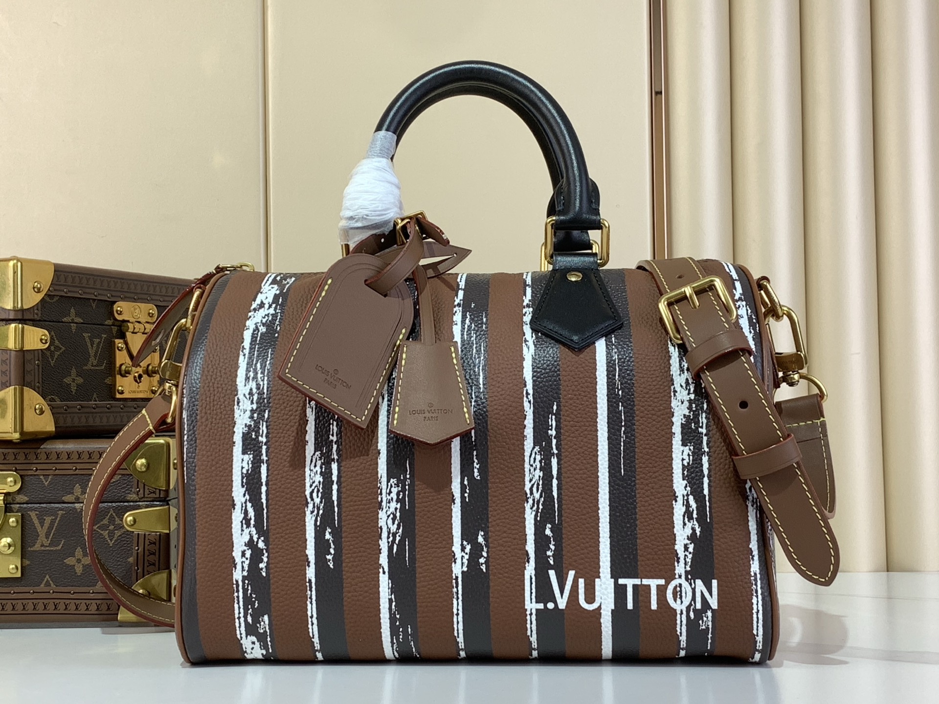 【SPEEDY BANDOULIÈRE30 手袋 】M14064咖啡（条纹）本款 Speedy Band