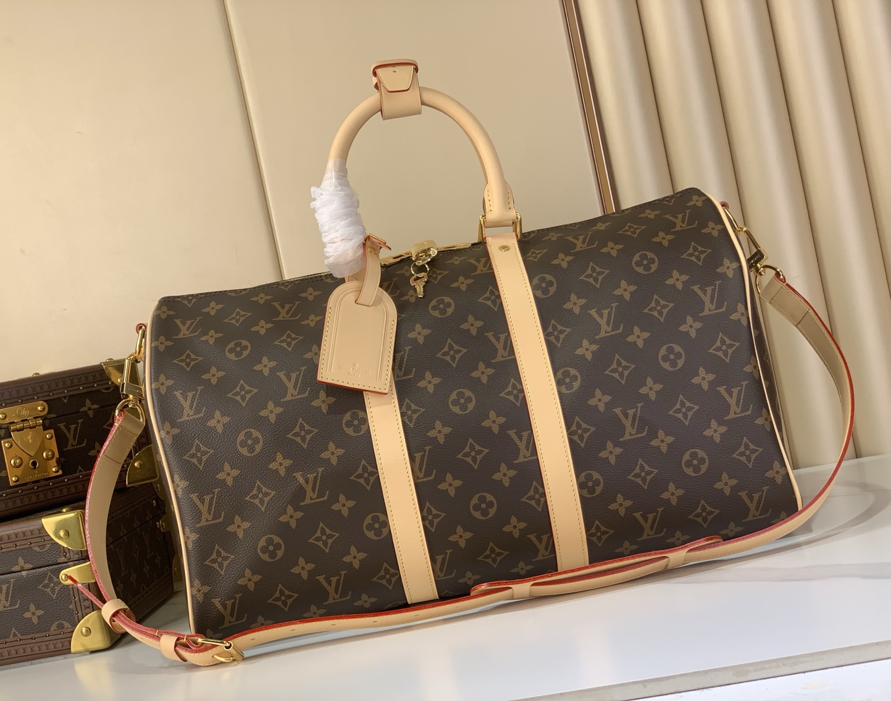 LV Style Beige Leather Travel Bag Lookbook Reference image 1