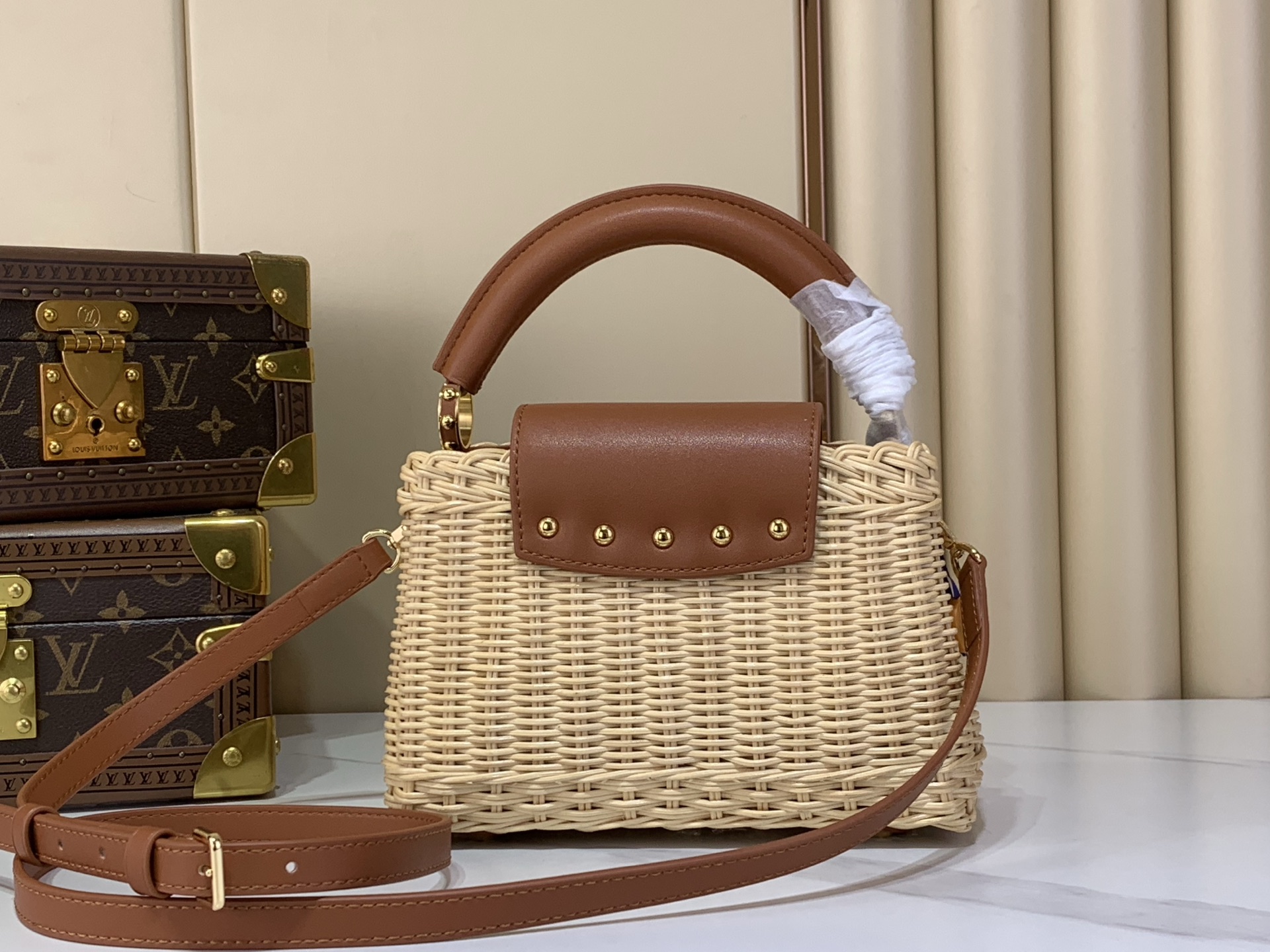 Louis Vuitton Capucines Natural wicker and tan shoulder everyday