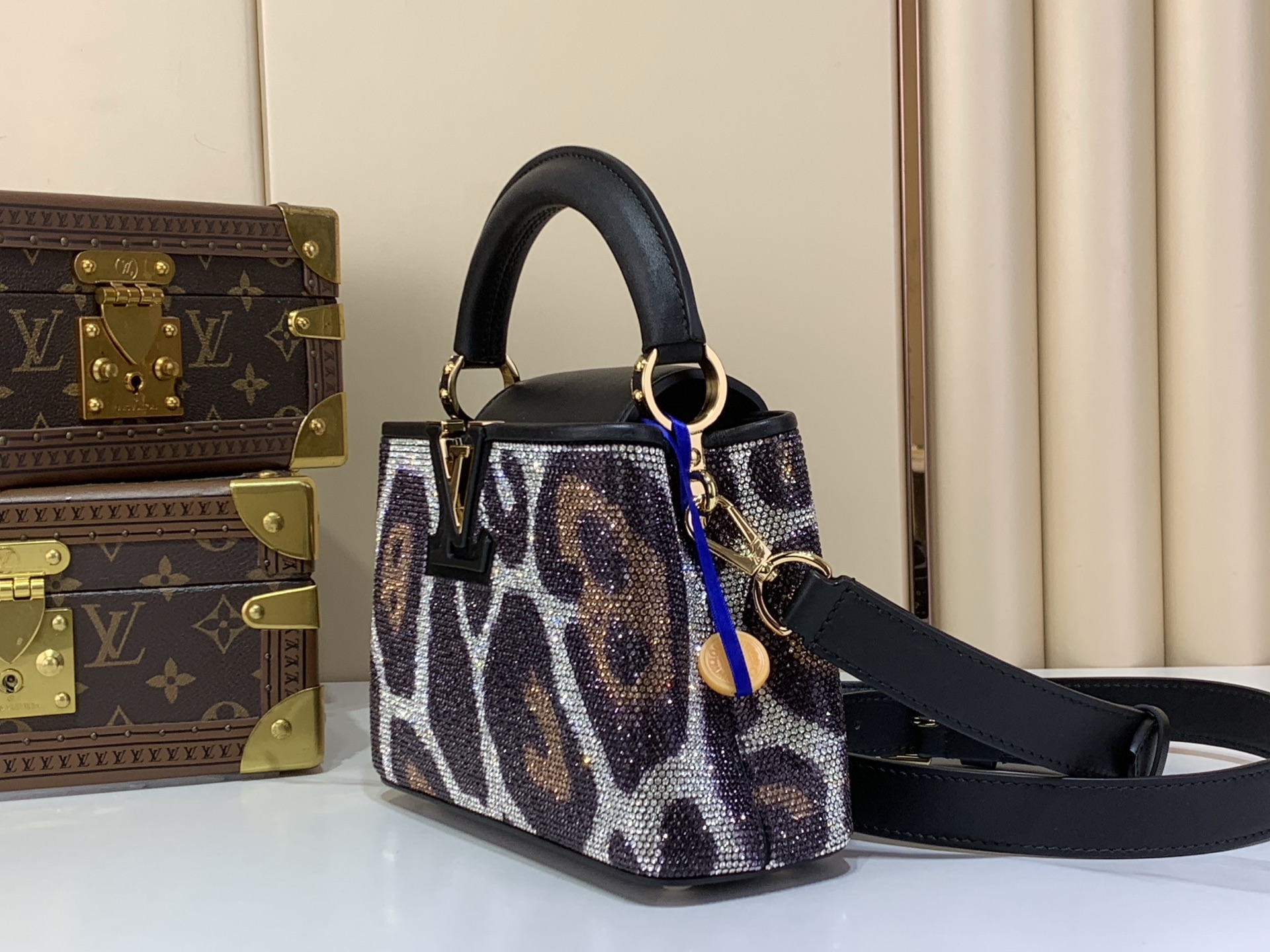 Louis Vuitton Capucines Mini Leopard print with black leather mini crossbody everyday