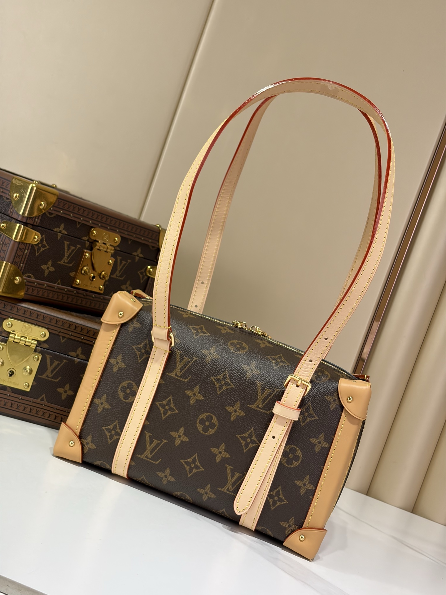 【顶级原单 Malle de Jour 单肩盒子 手袋】M3A169老花（钢五金）  取材经典 Monogram 帆布，