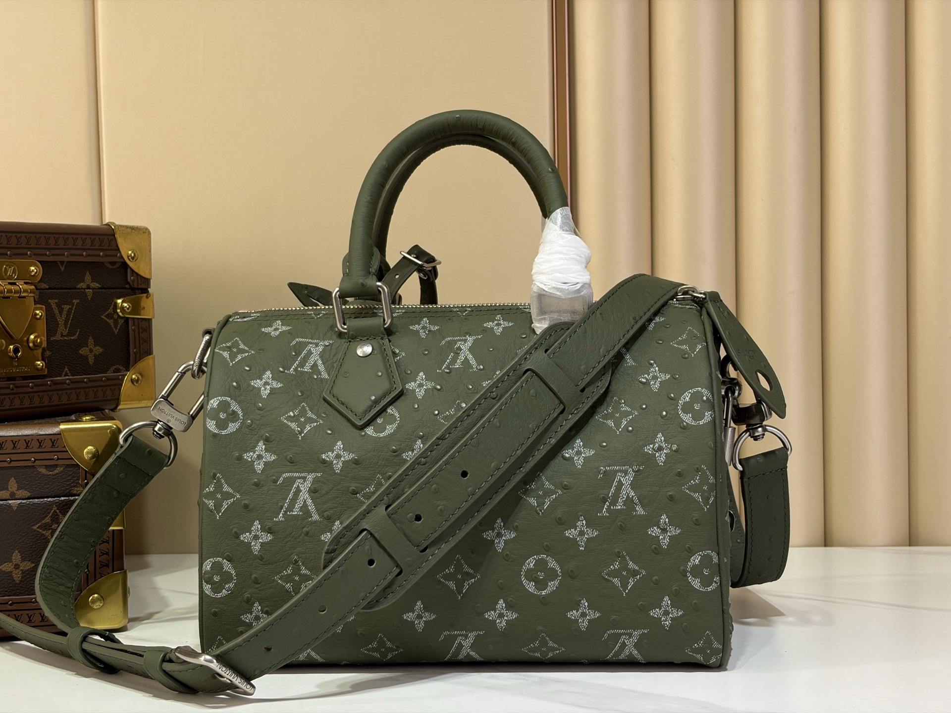 【顶级原单 SPEEDY BANDOULIÈRE 25 手袋 】M24426 绿色/牛皮压鸵鸟纹 本款 Speedy 【顶级原单 SPEEDY BANDOULIÈRE 25 手袋 】M24426 绿色/牛皮压鸵鸟纹 本款 Speedy