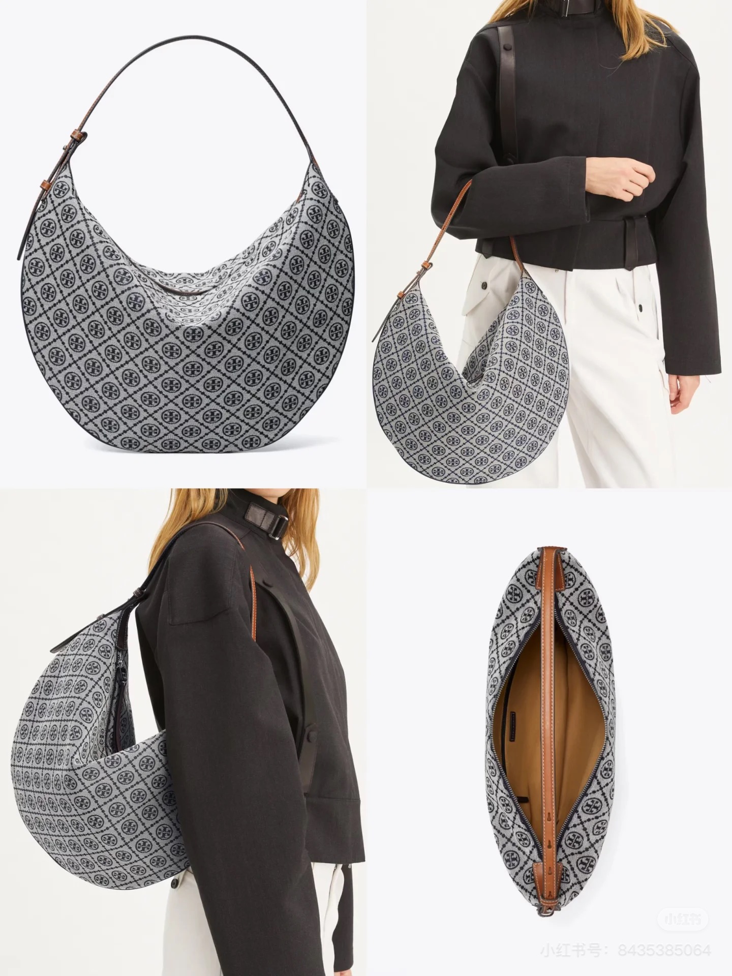 Tory Burch ～Tory burch 蓝色老花大号月亮包，型号169178 ，尺寸：35.5x49.5cm