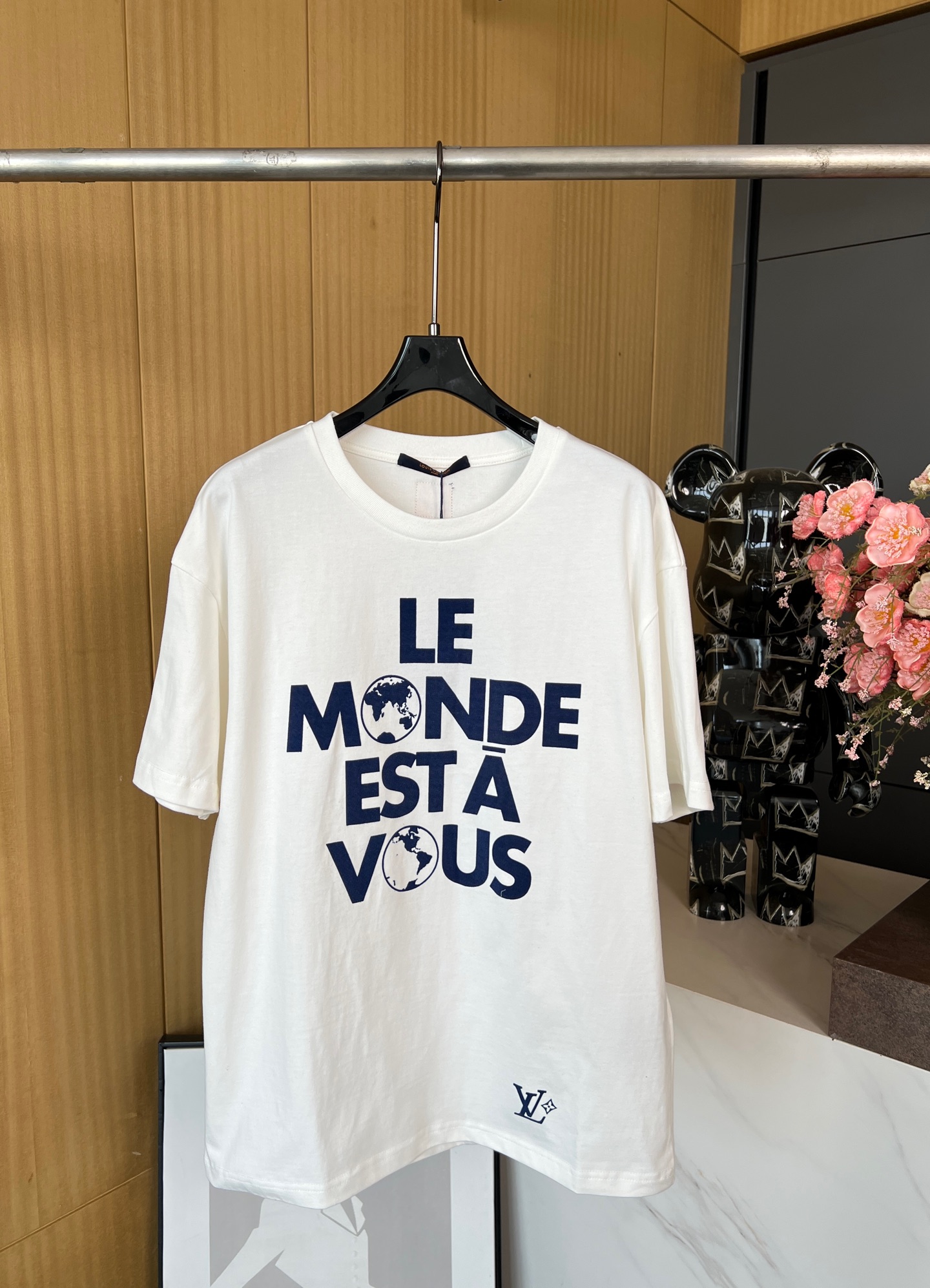 NO:312238,LOUIS VUITTON LOUIS early spring new blue letter printed round neck cotton T-shirt with 