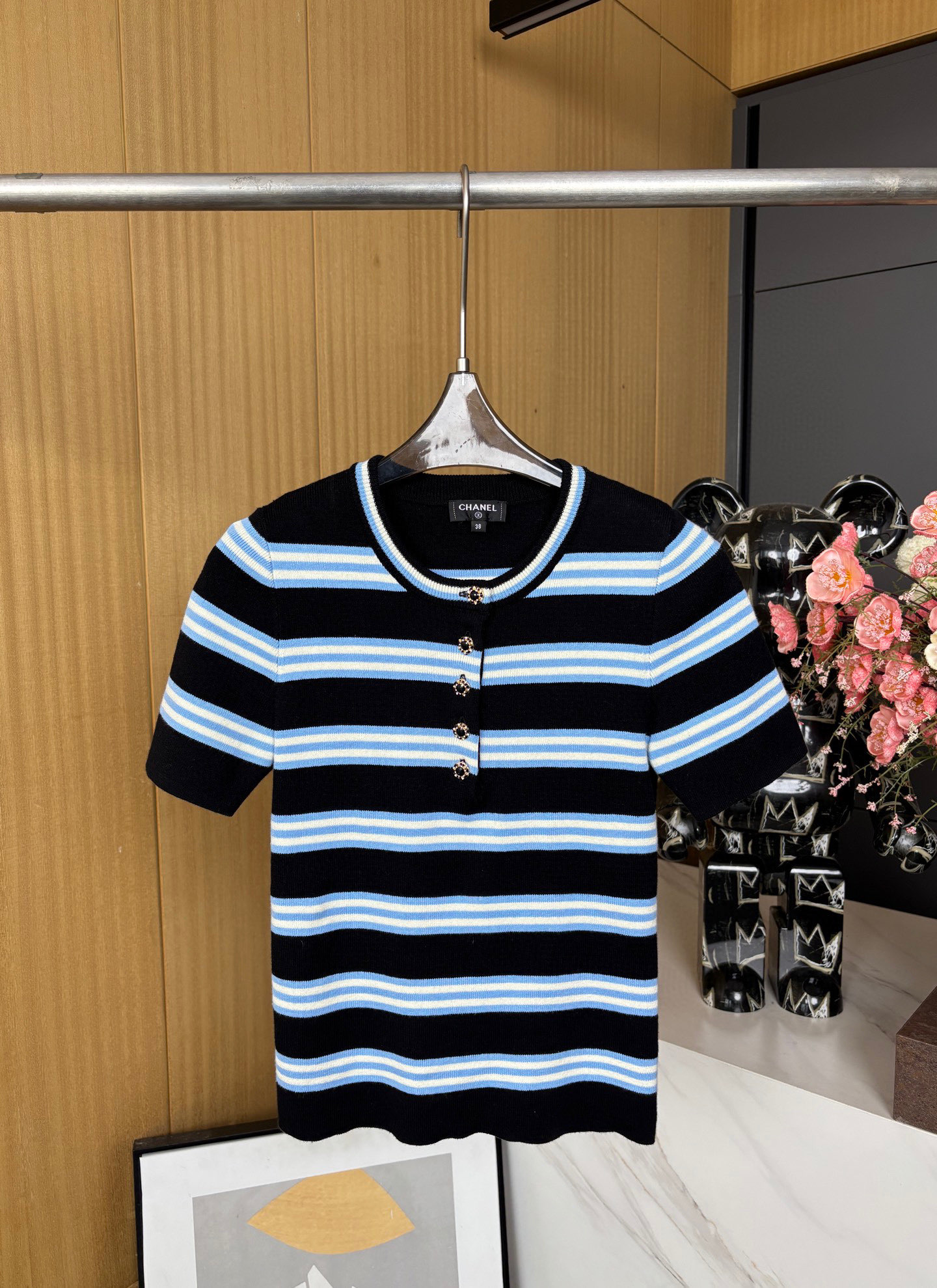 NO:332616,Chanel* small fragrance new spring and summer style striped wool pullover, wool fabric making striped contrasting pattern, logo small fragrance button opening and closing, slim elastic style, casual style SML, chanel, alexander wang19860909Chanel*小香 春夏新款 条纹羊毛套头衫、羊毛面料制作 条纹撞色图案、标识性小香纽扣开合、修身弹力版型、休闲版型 码数SML,,chanel,alexander wang,Women's clothing