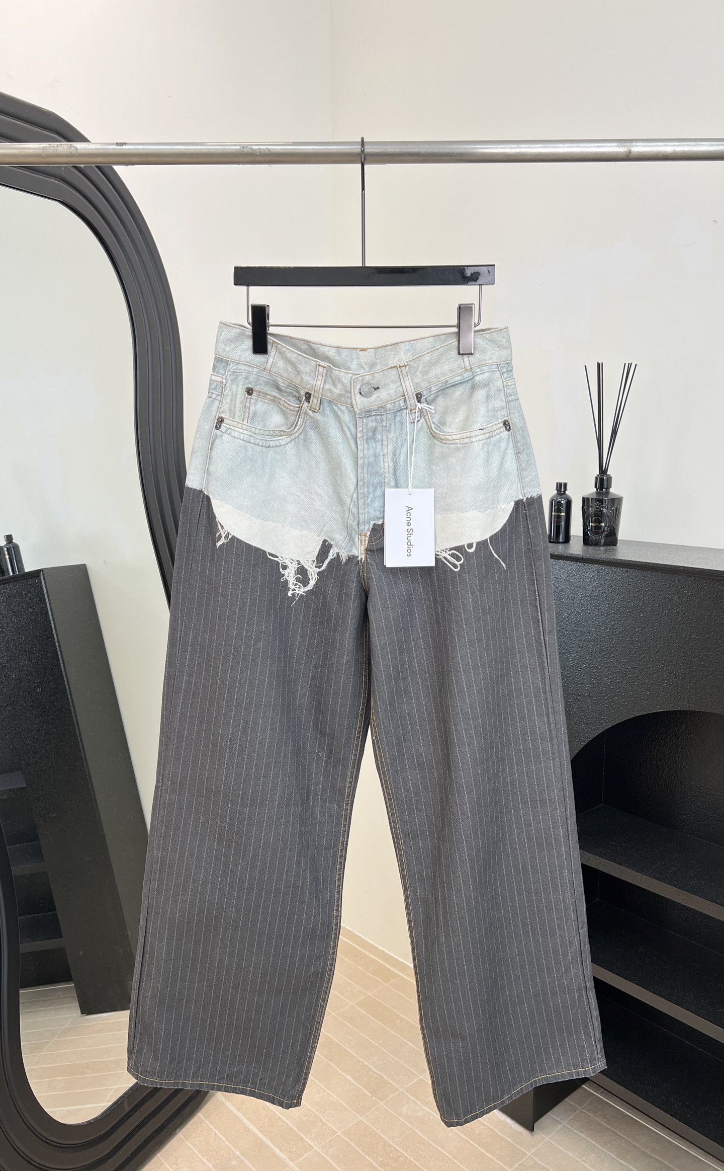 NO:623152,Acne Studios autumn and winter new style 3D printed spliced ​​striped jeans, gray striped fabric splicing, 3D printed raw edge design, wide leg version, size XXS XS S M L XL,,acne studios,dior,jeans,alexander wang19860909Acne Studios 秋冬新款 3D打印拼接条纹牛仔裤、灰色条纹面料拼接、3D打印毛边设计、阔腿版型 码数XXS XS S M L XL,,acne studios,dior,jeans,alexander wang,Women's clothing