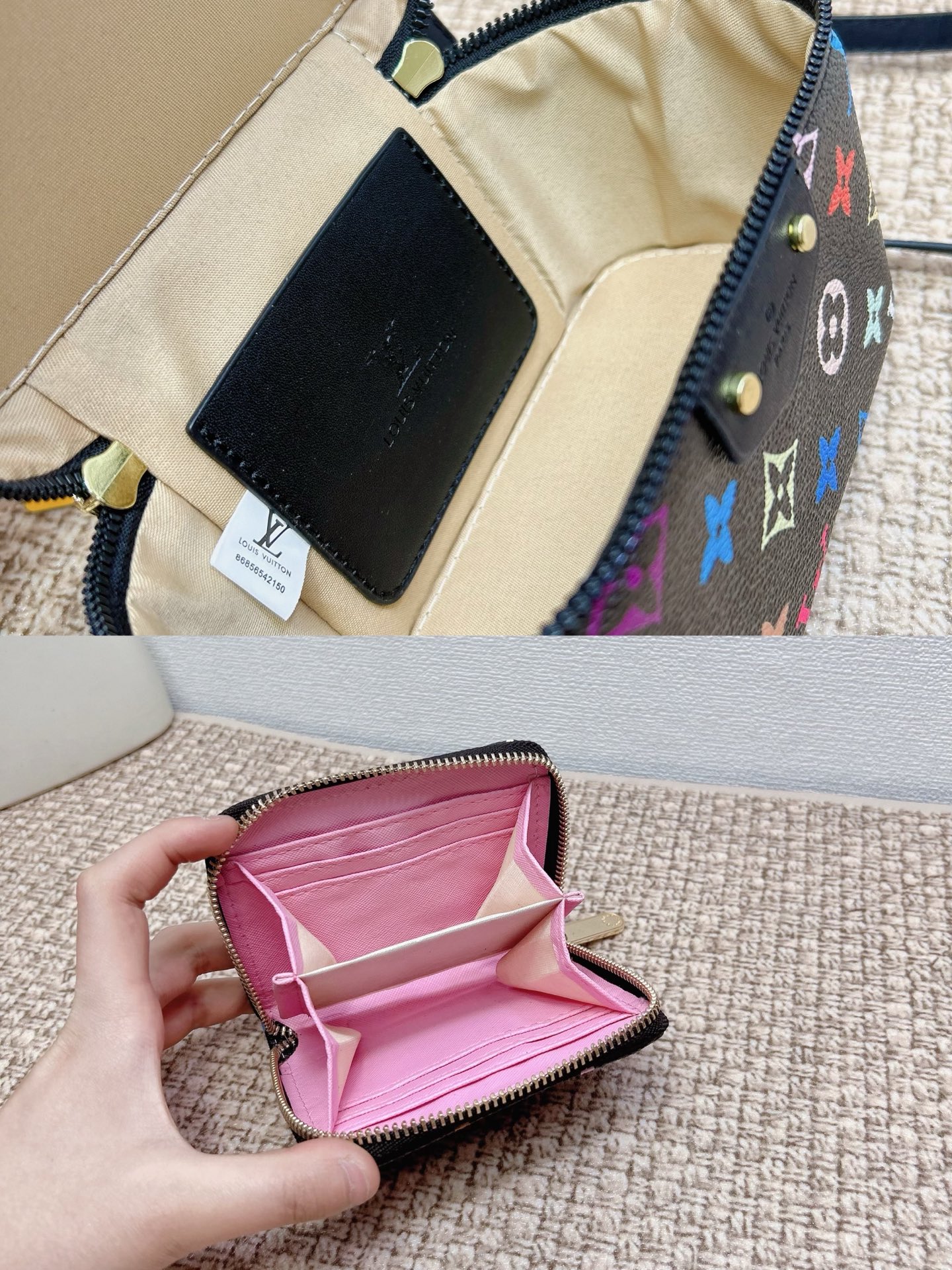 P160
三件套 lv
黑彩菜篮子+化妆包+钱包 3件套组合
 
尺寸：大21x14cm，中18x13cm，小11x10cm.