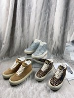 Golden Goose Skateboard Shoes Gold Red White Yellow Unisex Men Cowhide Wool High Tops