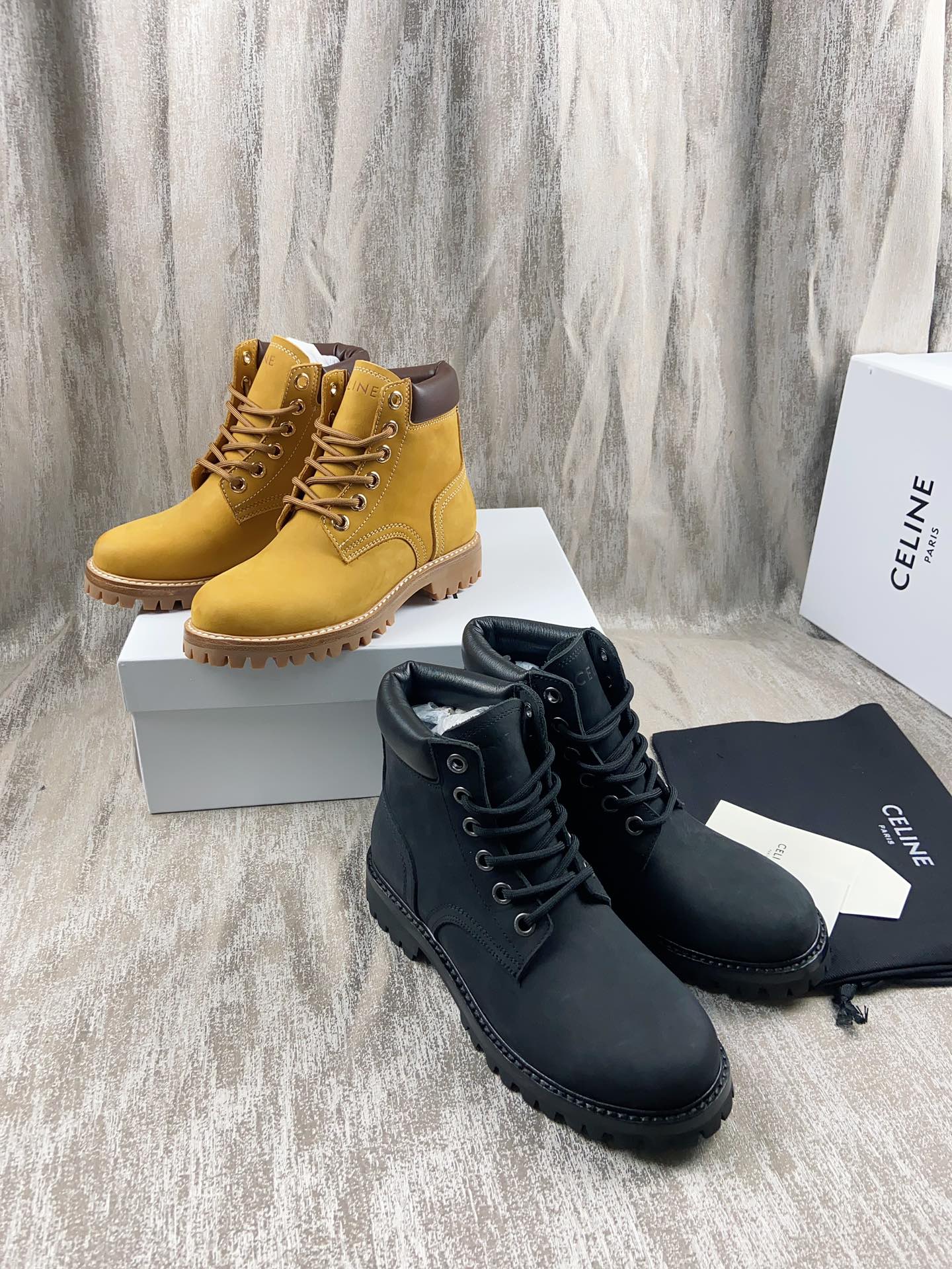 Celine Martin Boots Yellow Cowhide Frosted