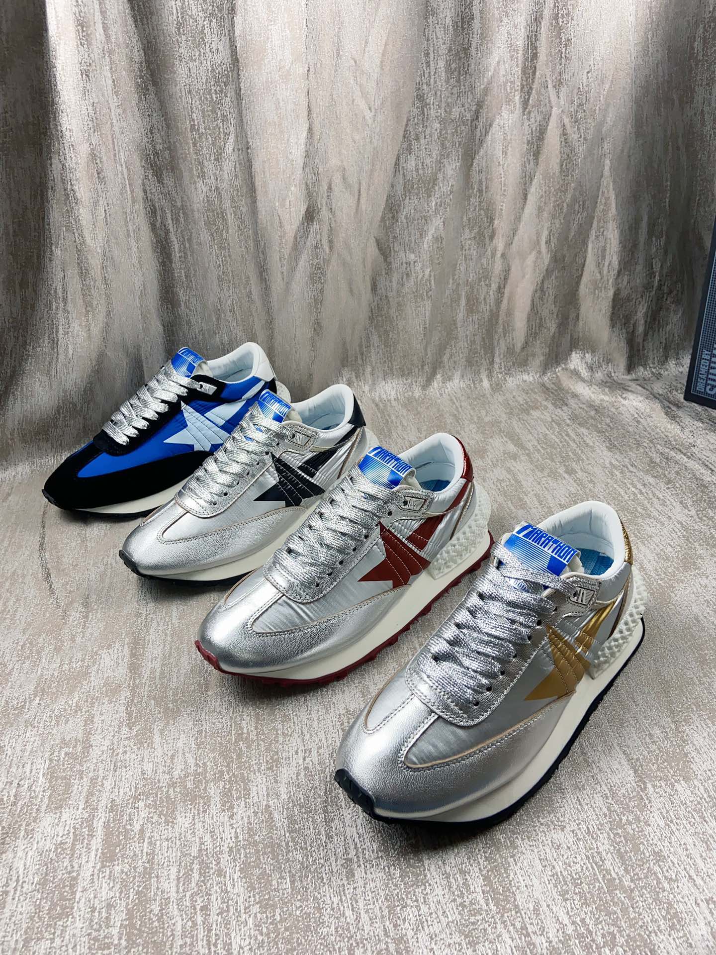 Golden Goose Skateboard Shoes Sneakers Casual Shoes Grey Red Silver Openwork Men Nylon Sheepskin Casual