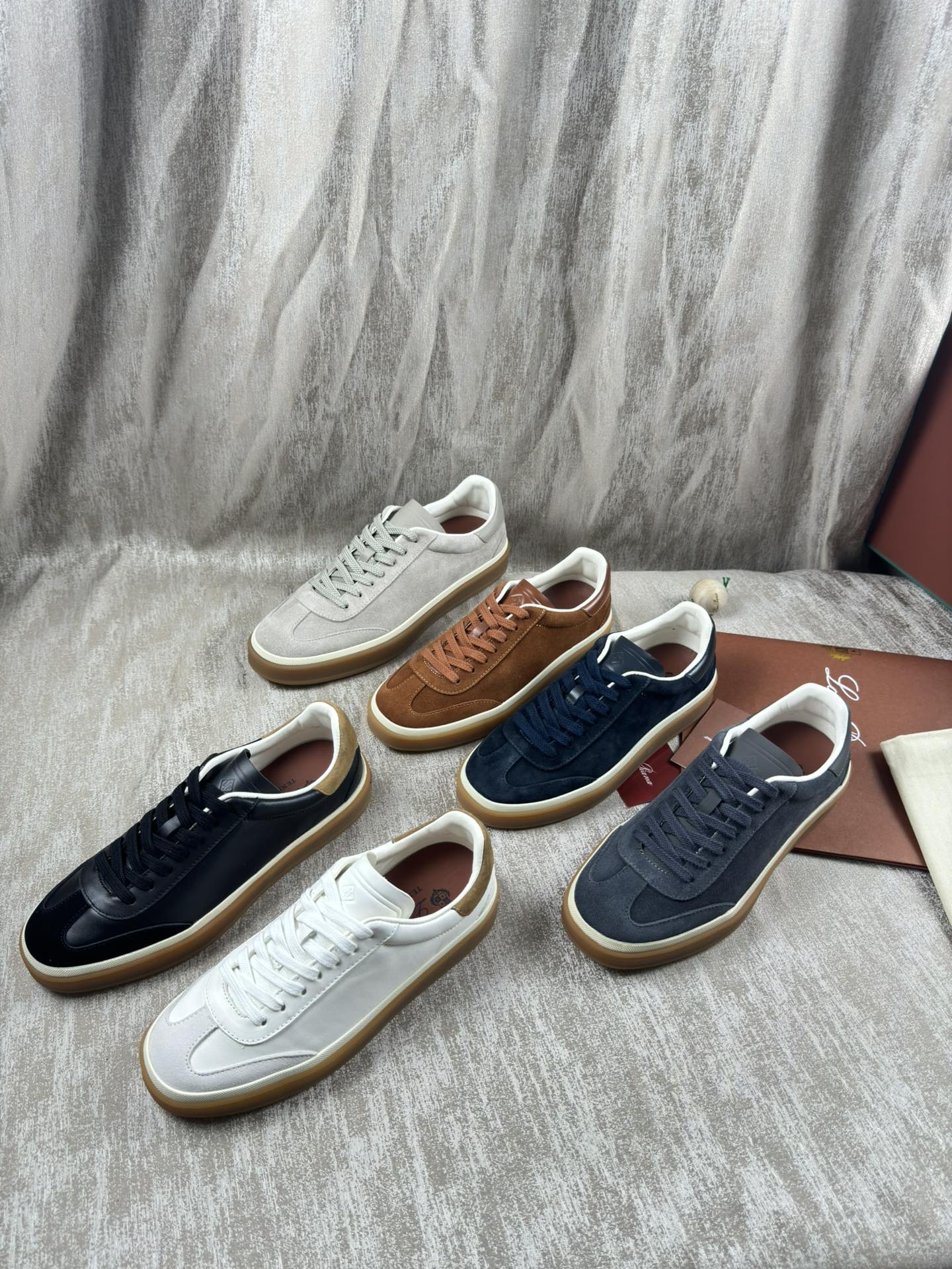 Online China
 Loro Piana Skateboard Shoes Sneakers Plain Toe Unisex Women Men Calfskin Cotton Cowhide Rubber Low Tops