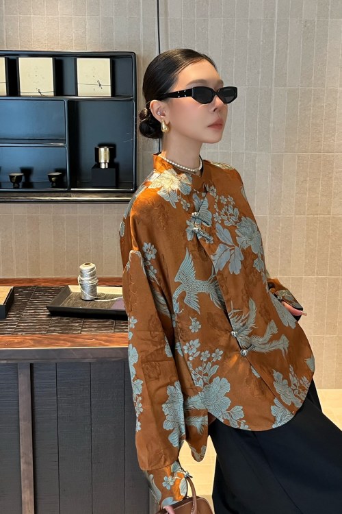 Jacquard Stand Collar Oblique Button Long Sleeve Chinese Style Coat 1 Jacquard Stand Collar Oblique Button Long Sleeve Chinese Style Coat