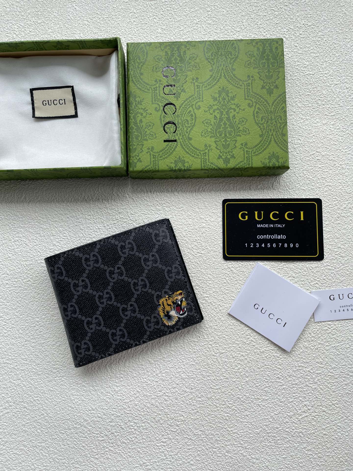 Gucci Monederos Negro Color café Impresión Cloruro de polivinilo