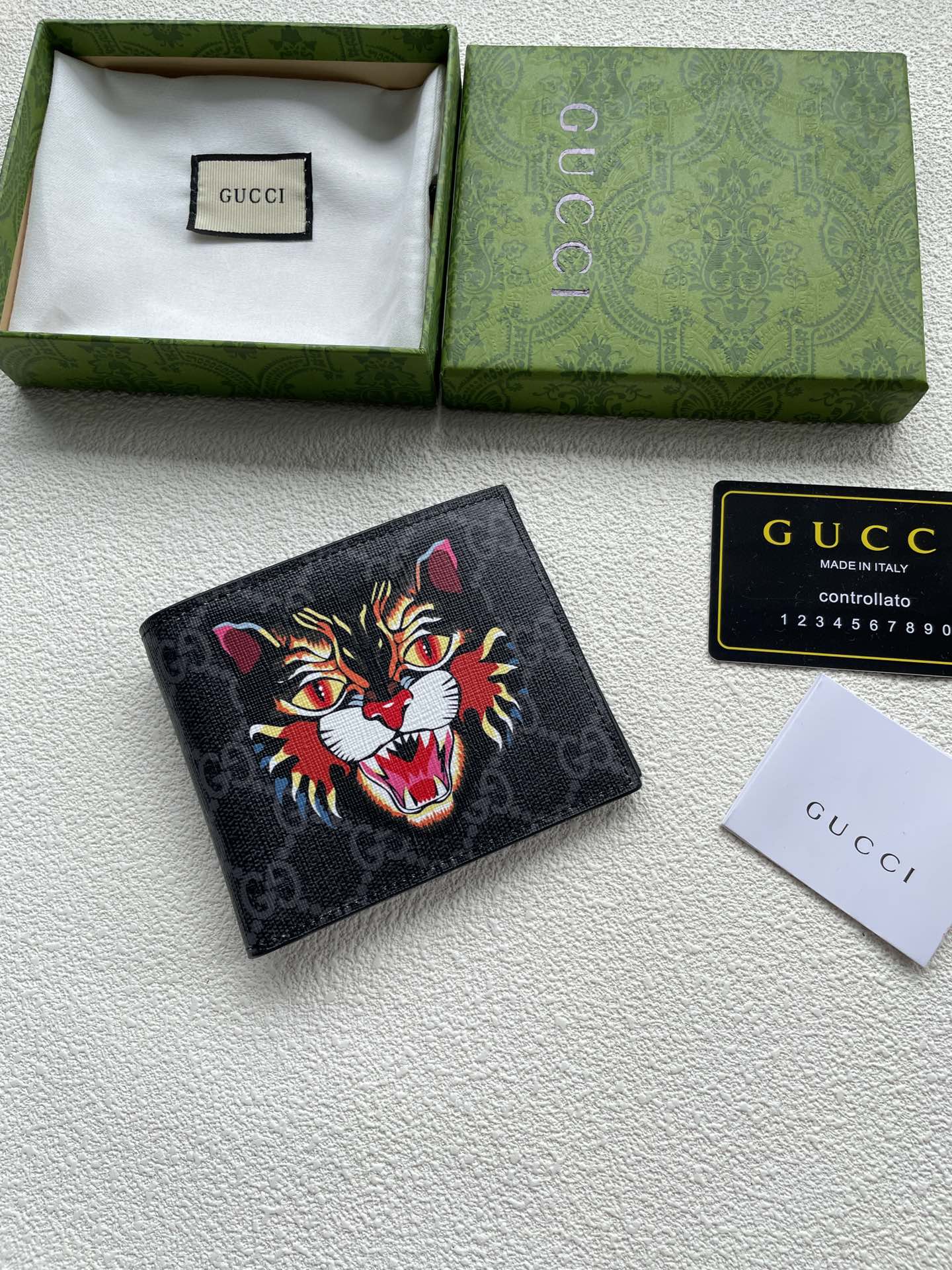 Gucci Monederos Negro Color café Impresión Cloruro de polivinilo