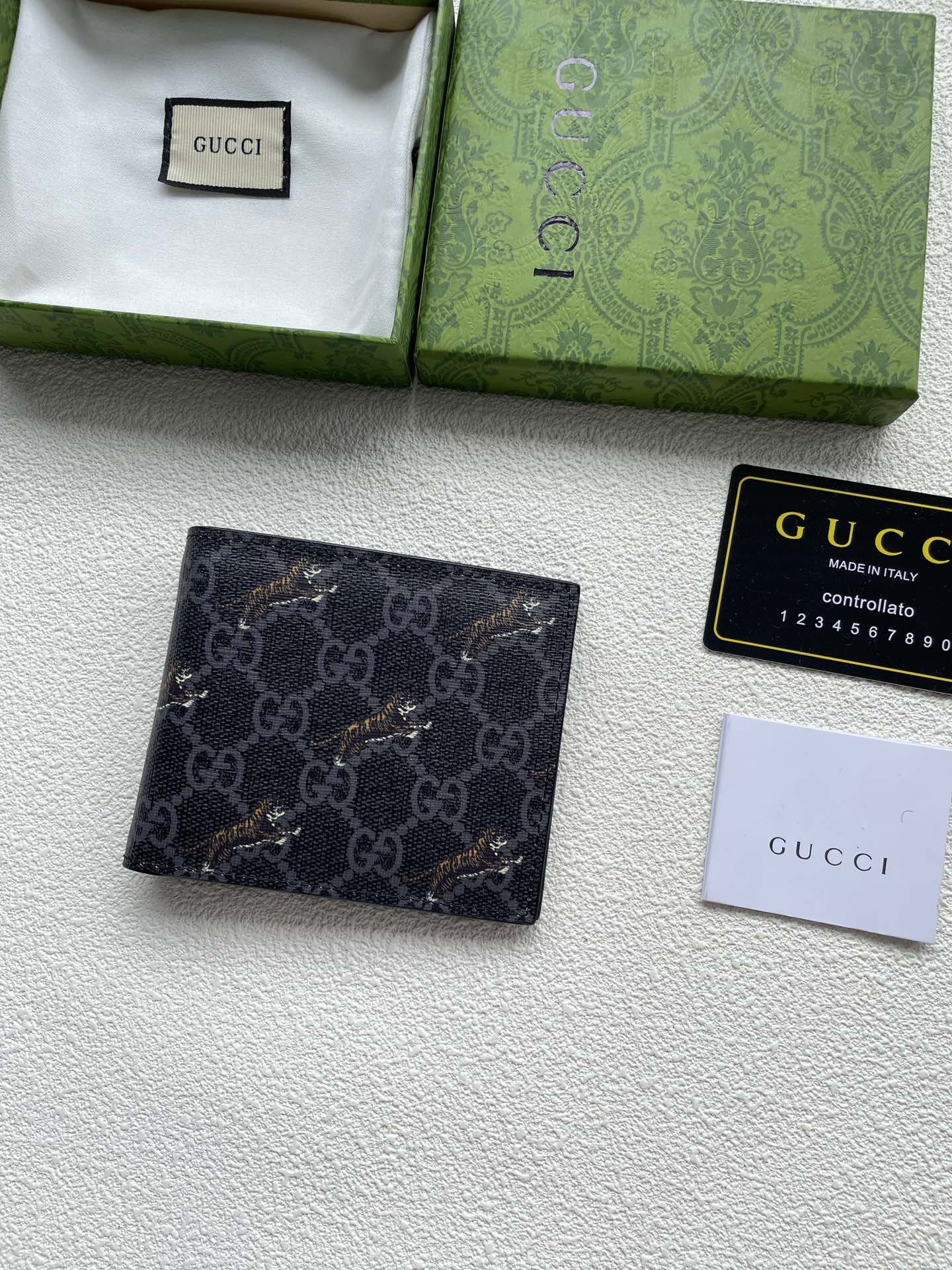 Gucci Monederos Negro Color café Impresión Cloruro de polivinilo