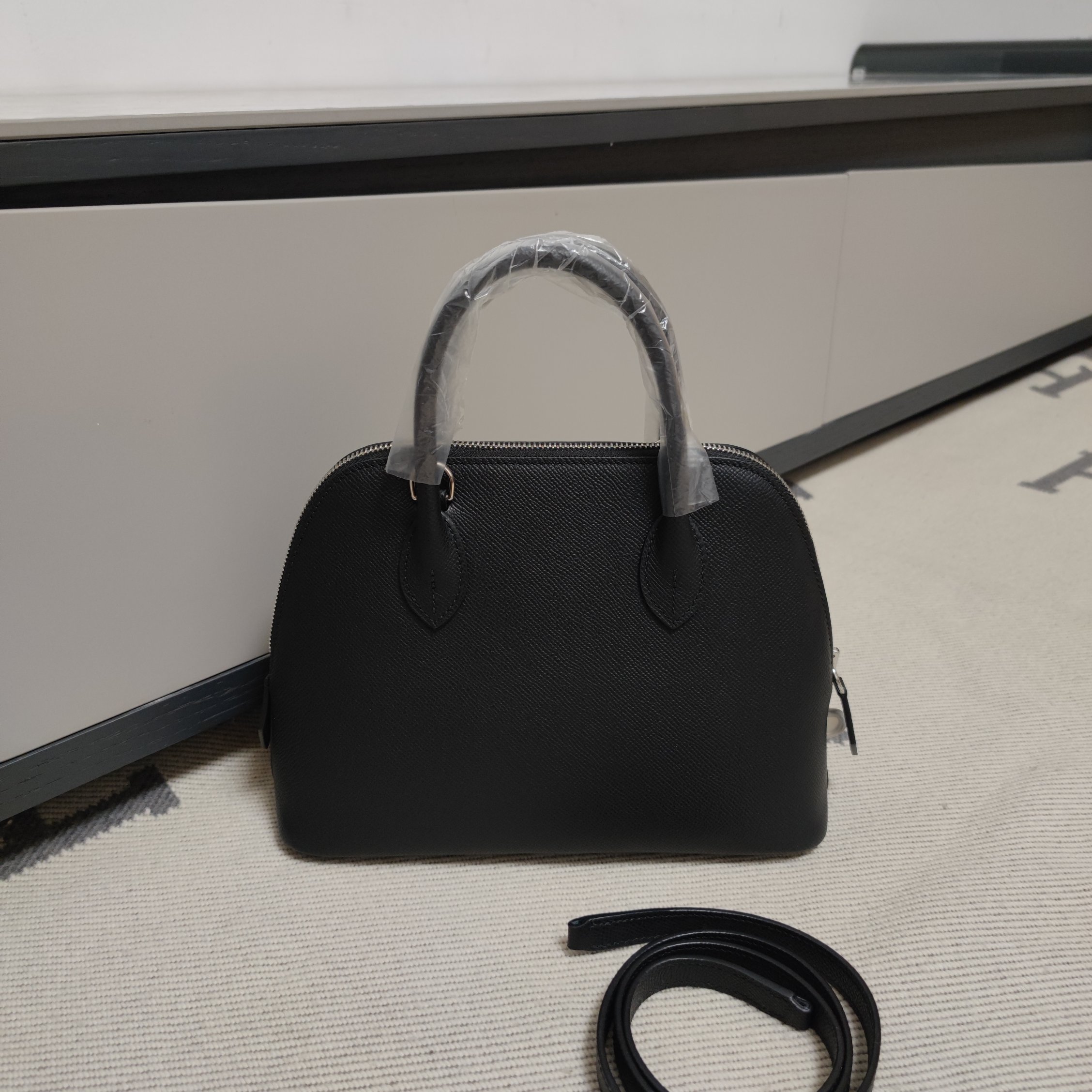 Bolide 25cm Black Epsom Leather Handbag with Silver Hardware 1 a1728399712971 3427