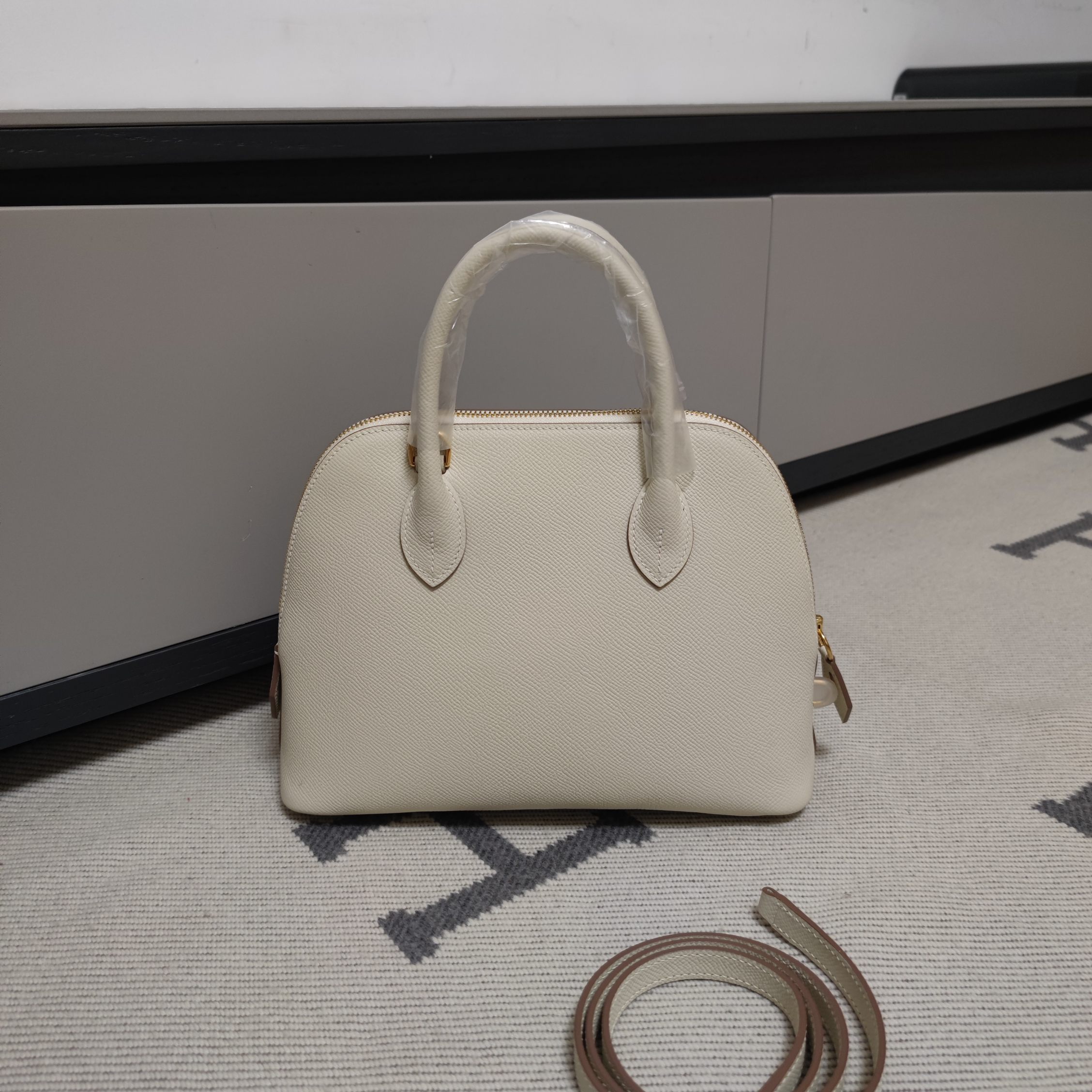 Bolide 25cm Bowling Bag - Milkshake White Epsom Leather with Gold Hardware