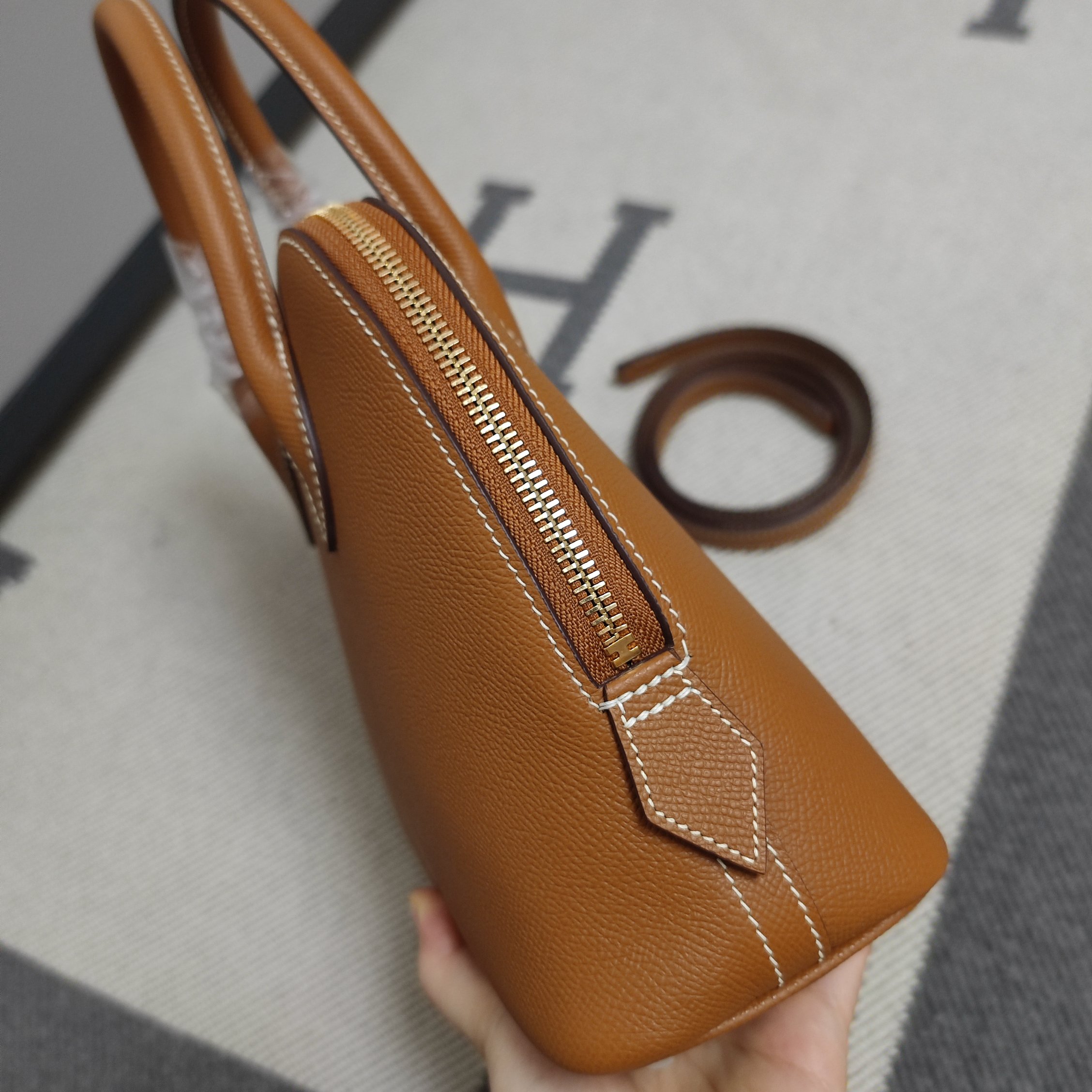 Bolide 25cm Epsom Leather Satchel Bag - Gold Hardware, Gold Brown 5 a1728403084335 7807