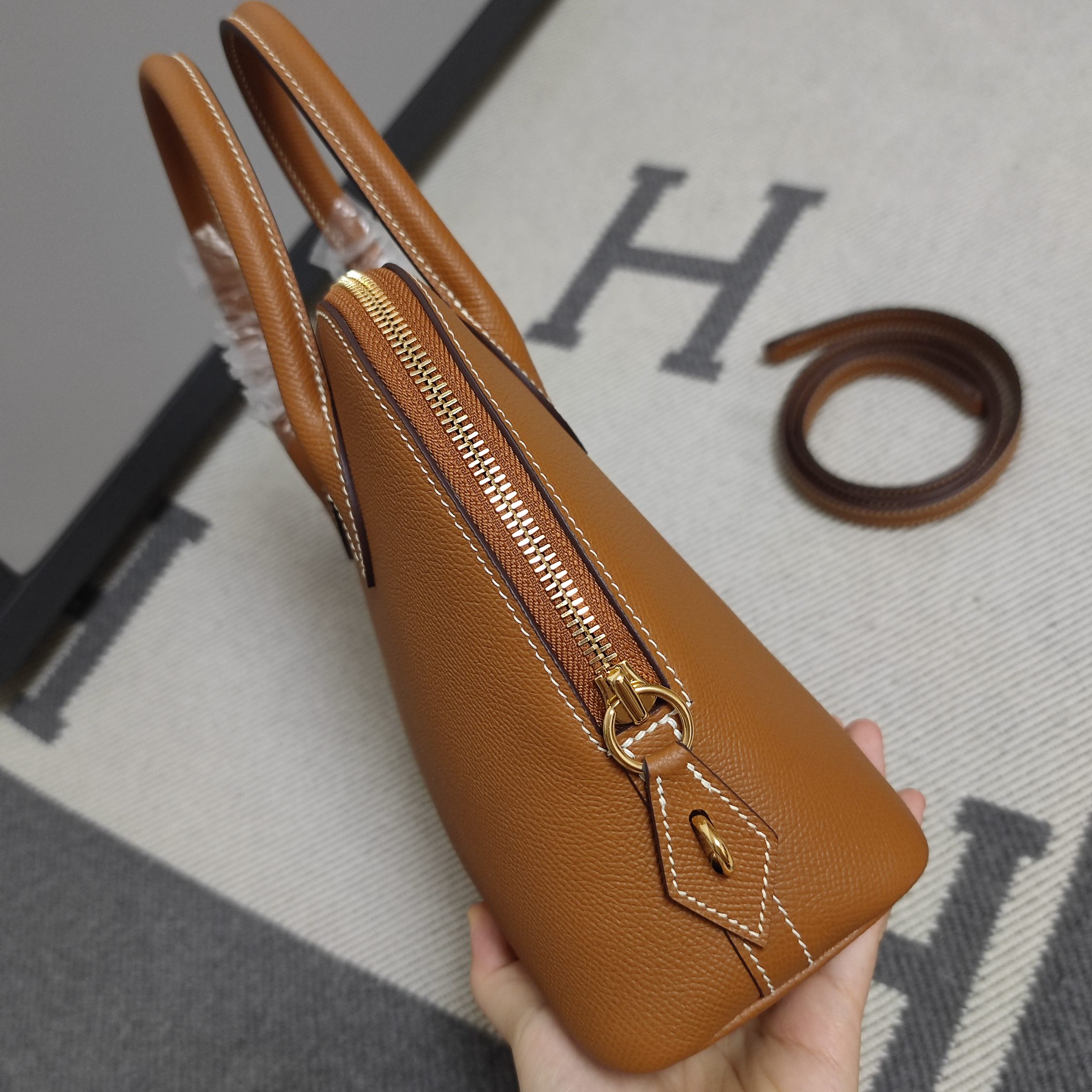 Bolide 25cm Epsom Leather Satchel Bag - Gold Hardware, Gold Brown 6 a1728403084373 7068