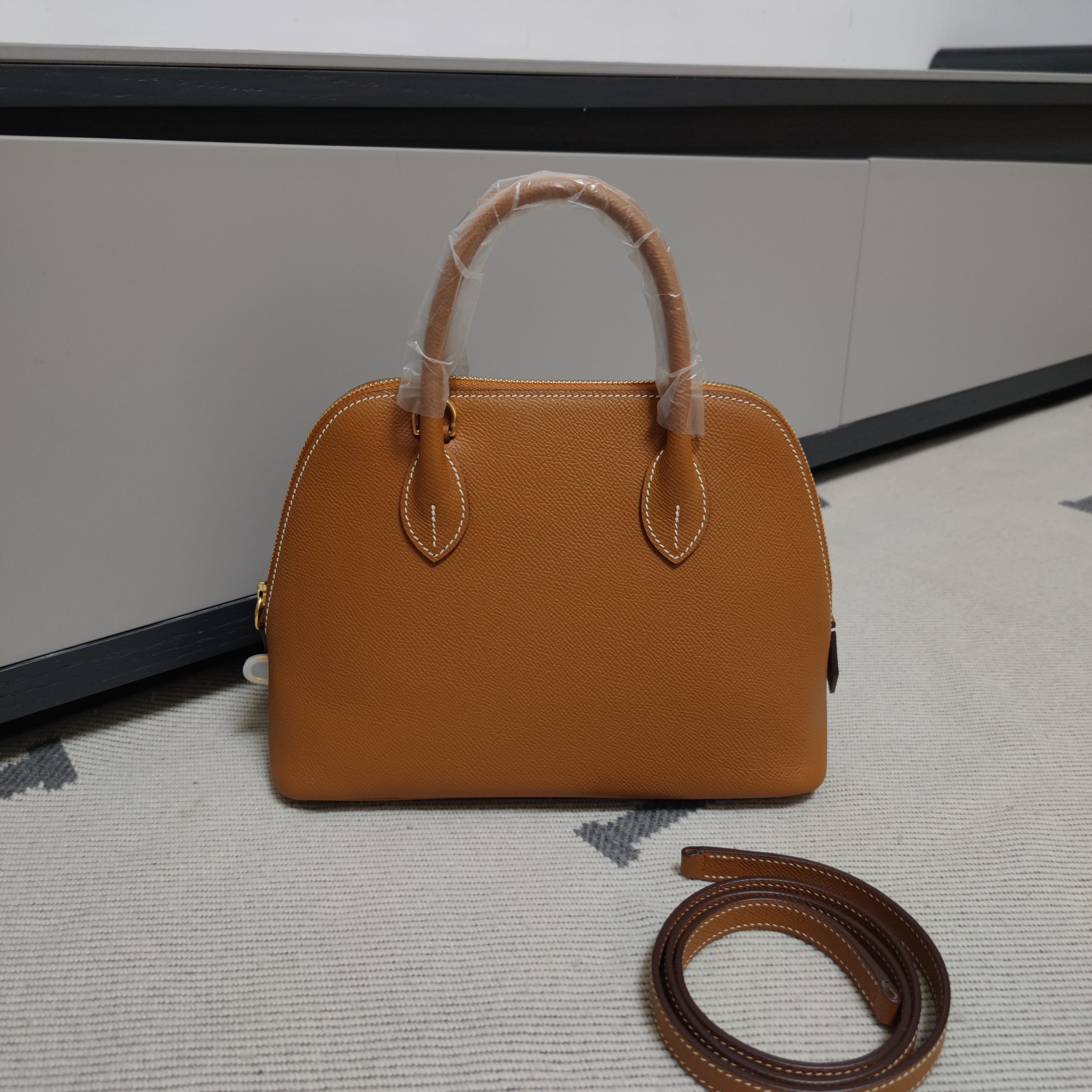 Bolide 25cm Epsom Leather Satchel Bag - Gold Hardware, Gold Brown 1 a1728403084382 0610