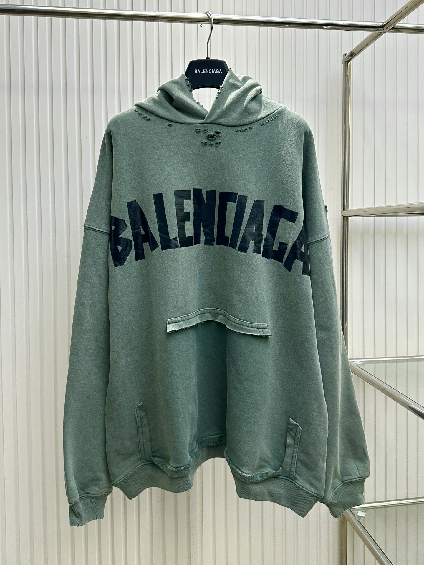 Balenciaga Bale巴黎绿色美纹纸胶带连帽卫衣