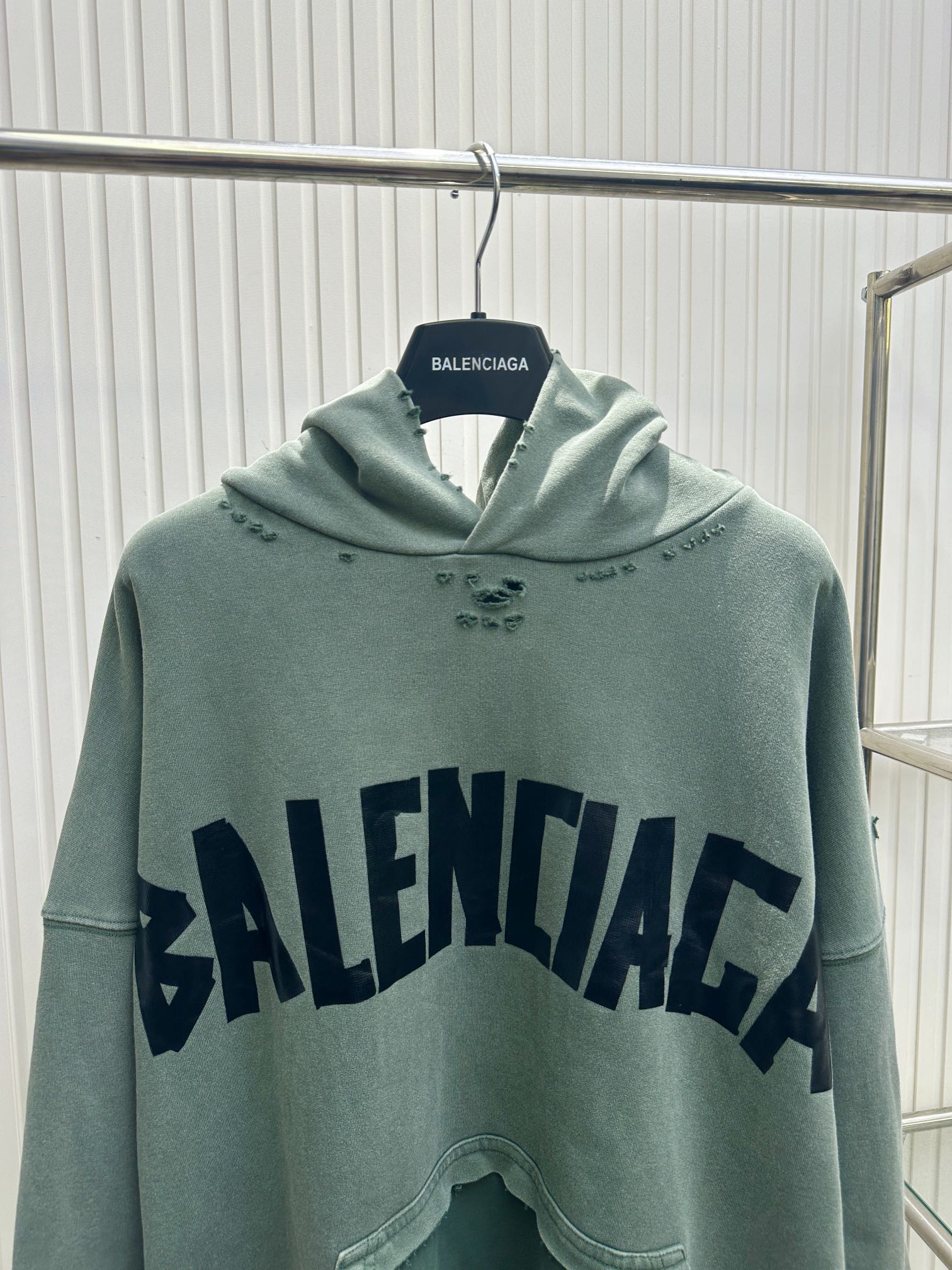 Balenciaga Bale巴黎绿色美纹纸胶带连帽卫衣