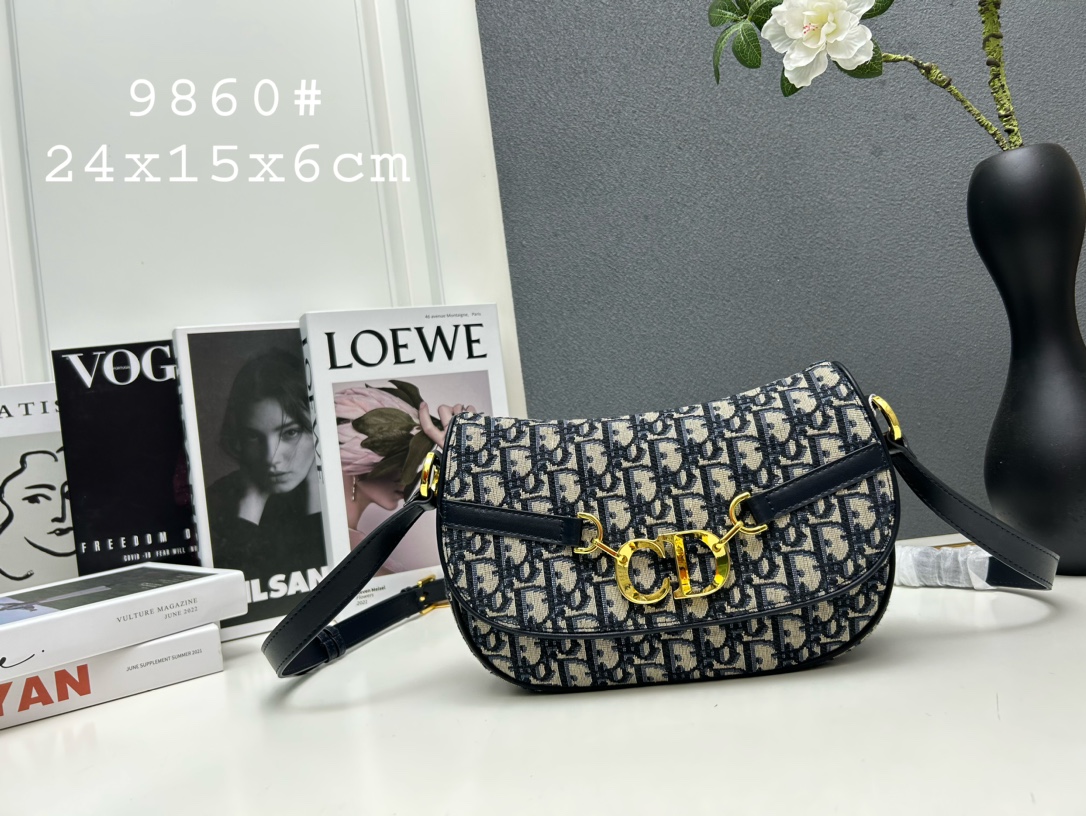 Dior Taschen Handtaschen Blau Gold Drucken Vintage Rindsleder Frühling/Sommer Kollektion Oblique Lässig