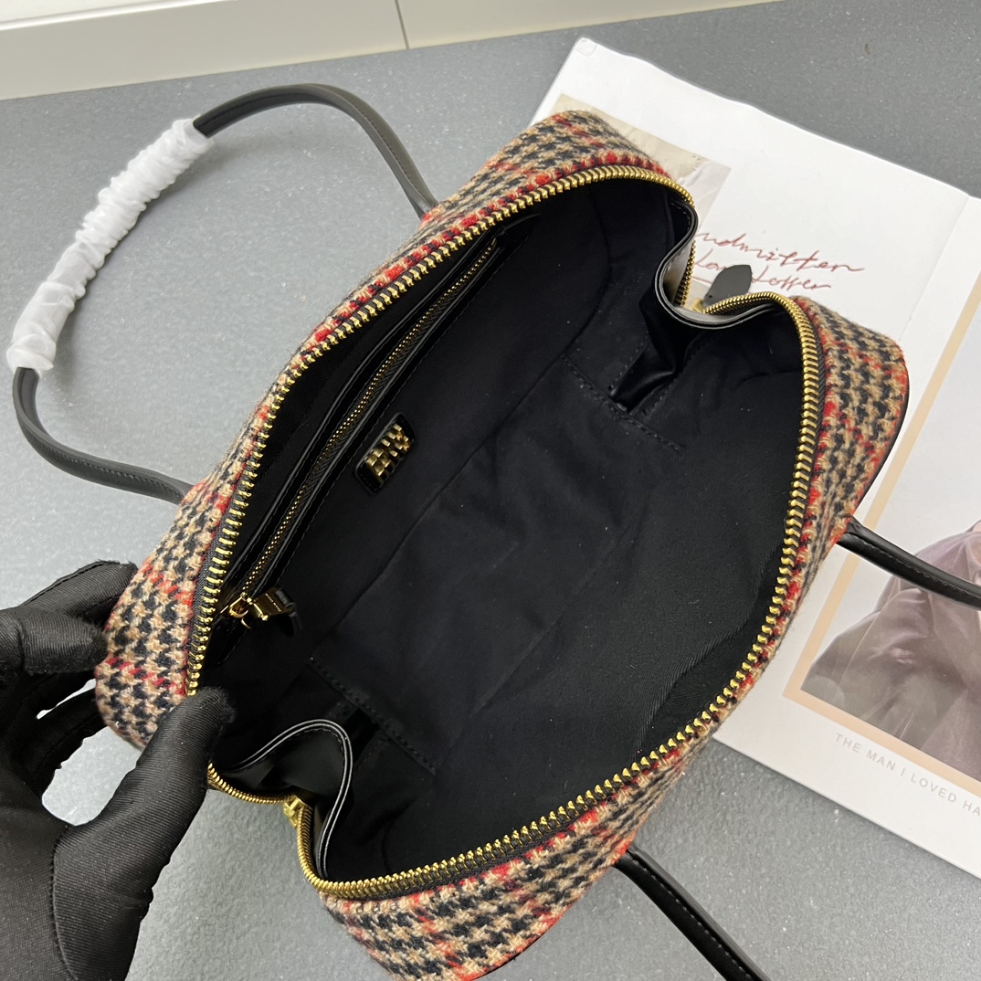 Miu Miu Bowling Bag in Checkered Wool with Leather Trim, 28x12x9cm 8 i1731812849 6381 0
