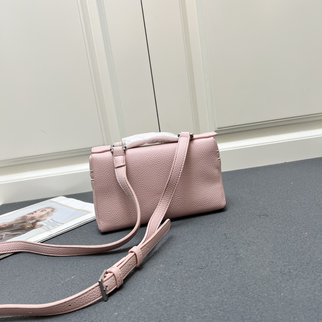 Elegant Pink Leather Lunch Box Bag with Shoulder Strap - 19.5x6.5x12cm 3 i1740370110 3613 6