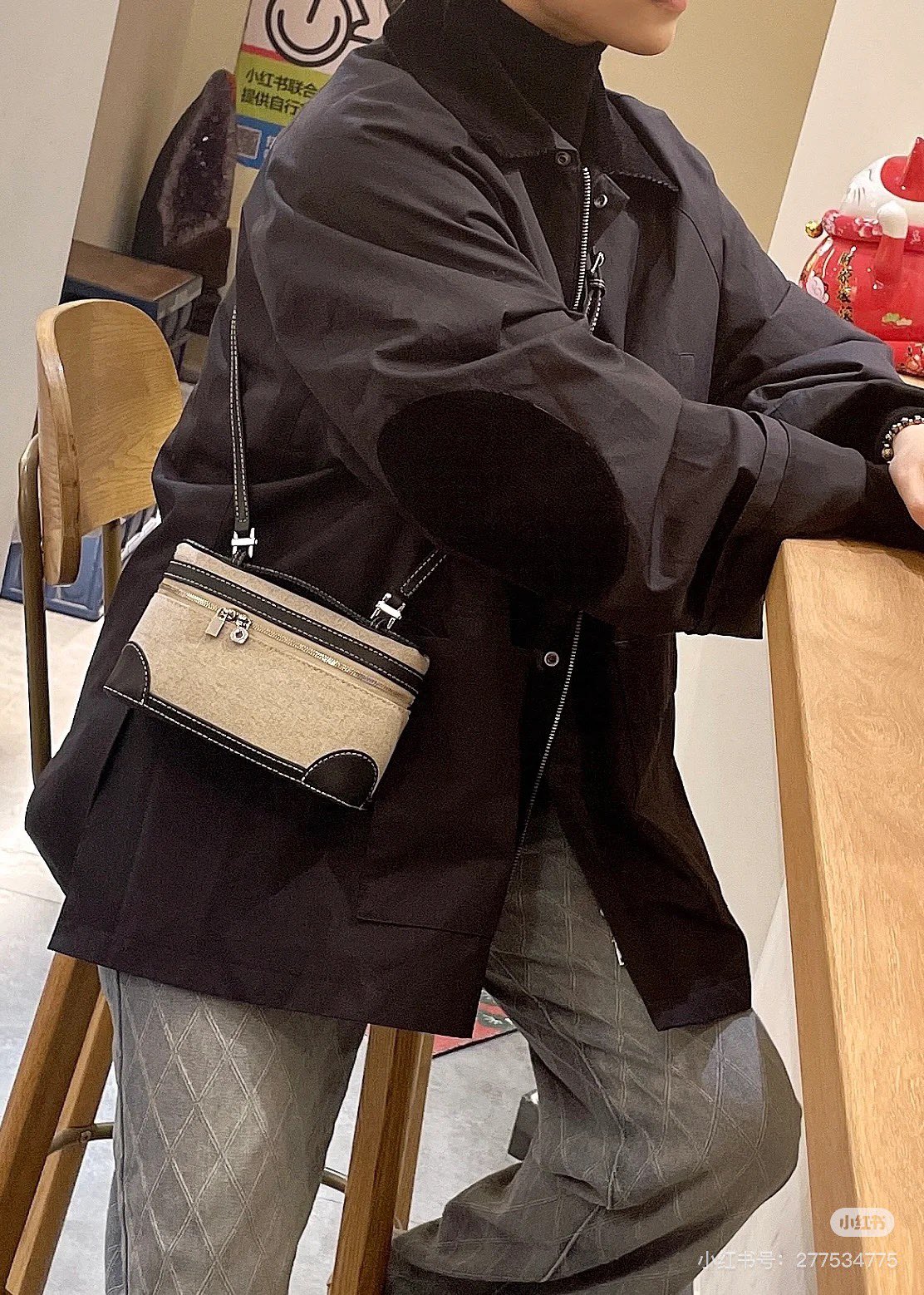 Canvas & Leather Lunch Box Bag with Shoulder Strap, 19.5cm 7 i1740370364 4822 5