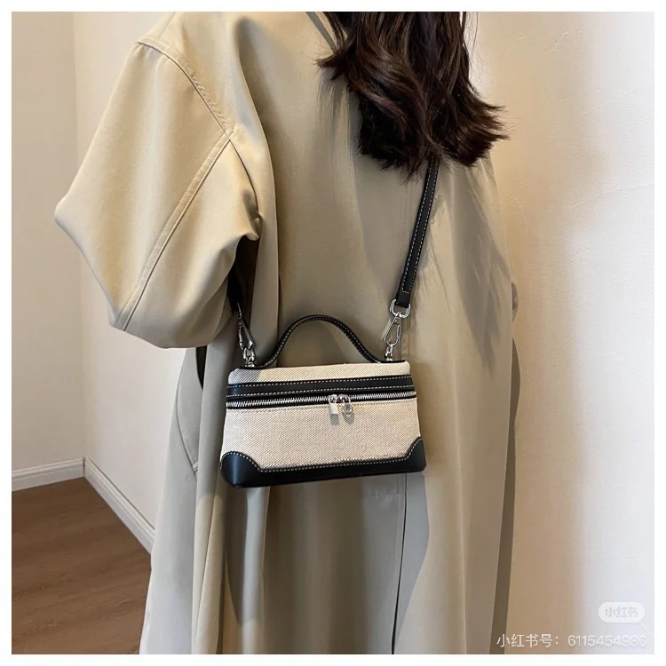 Canvas & Leather Lunch Box Bag with Shoulder Strap, 19.5cm 10 i1740370364 4864 6